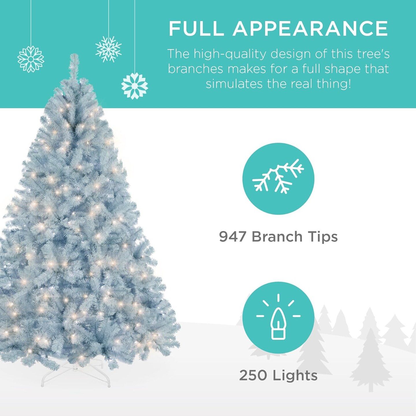 Artificial Christmas Tree Hinged Pine with 250 Lights, 1,000 Tips &#x26; Foldable Base Pre-Lit Outdoor Holiday Decor