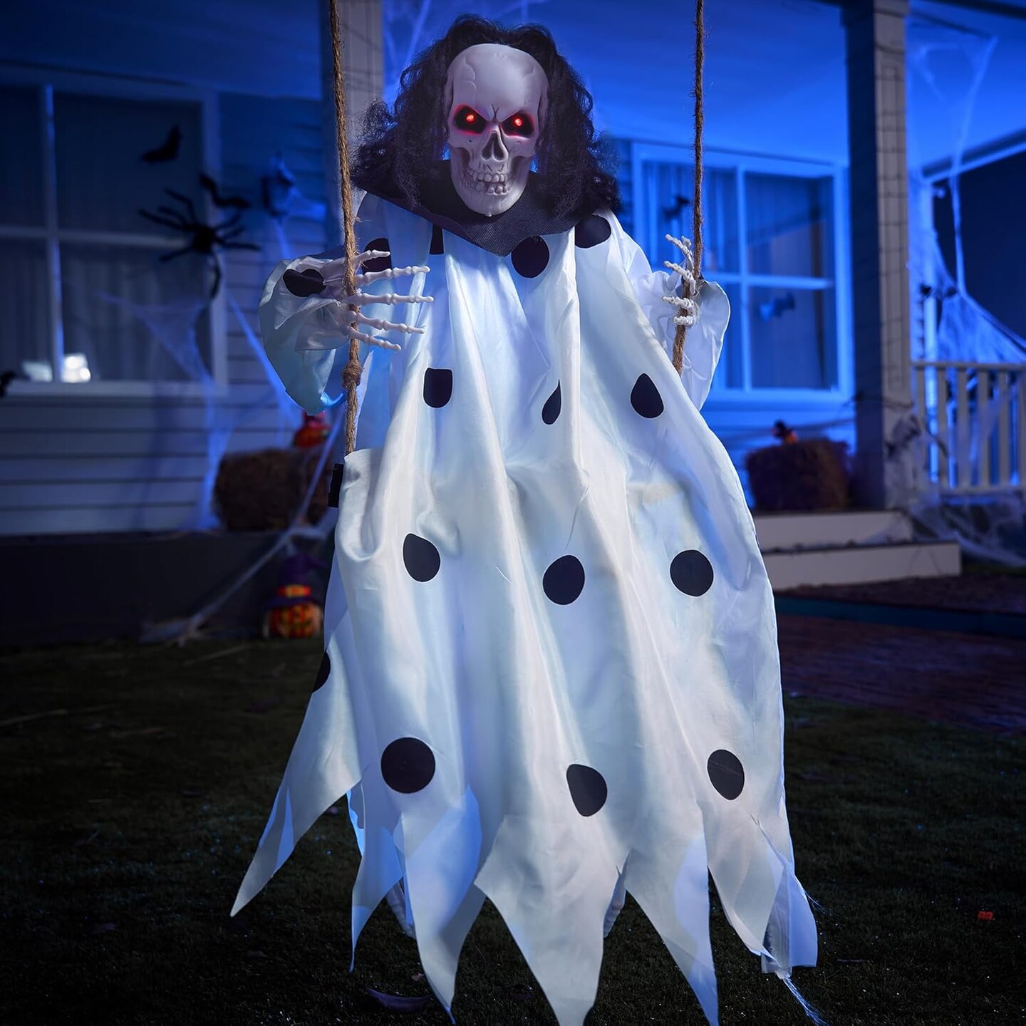 36" Hanging Clown Outdoor Halloween Decorations, Swinging Skeleton Decor