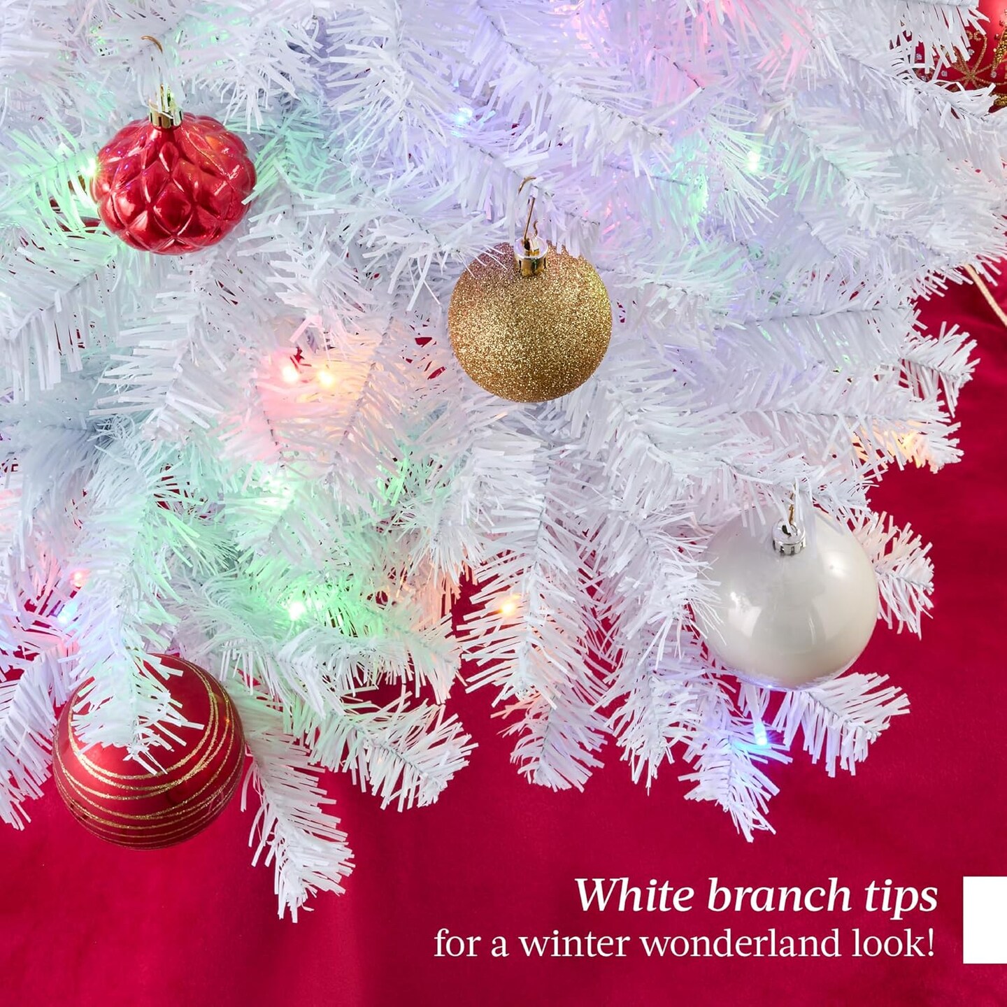 Pencil Artificial Christmas Tree with 300 2-in-1 White LED Lights & Sturdy Metal Base