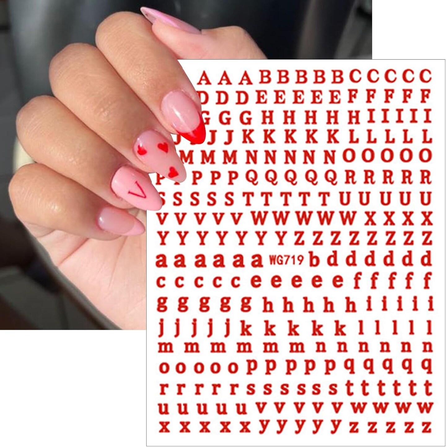 8 Sheets Metallic Letter Nail Art Stickers, 3D Laser Alphabet Nail Decals, Self-Adhesive Gold, Silver & Red Initial Charms for DIY Acrylic & Gel Manicures