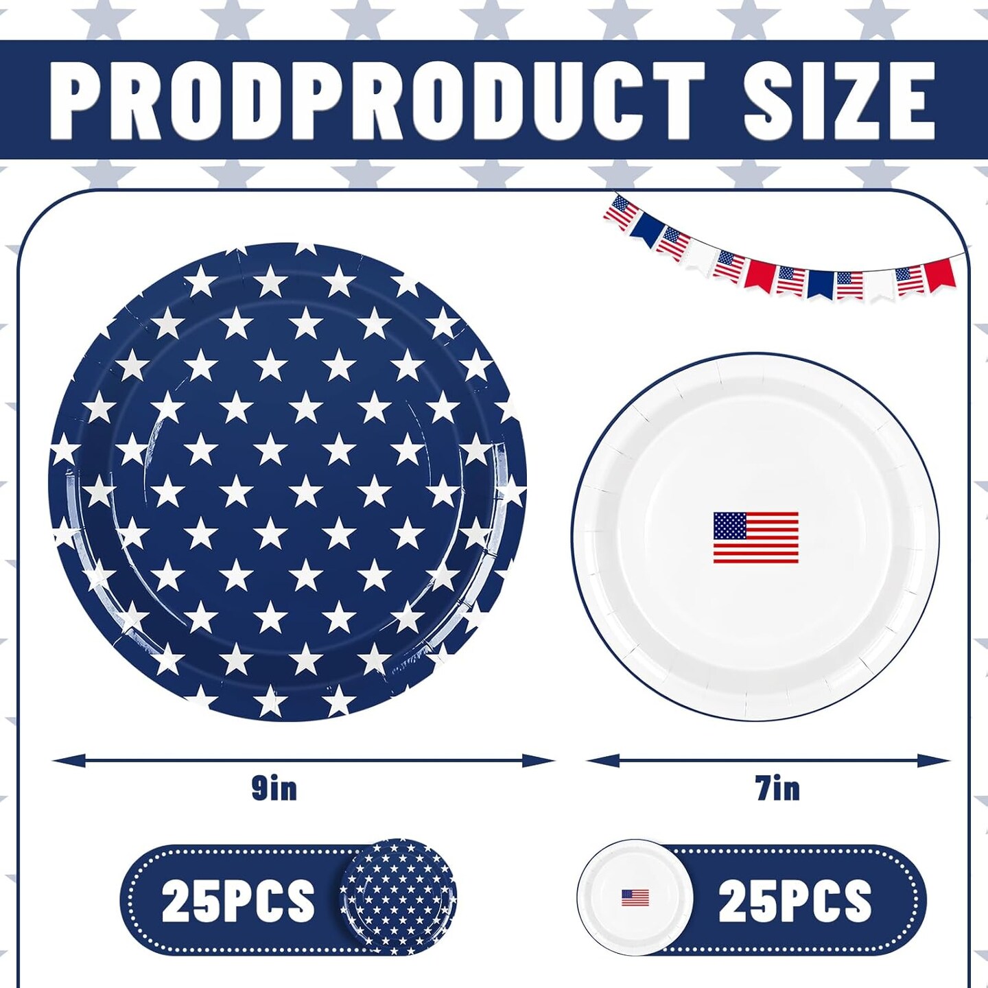 50PCS 250th Anniversary Patriotic Paper Plates Set – Red, White & Blue Star and American Flag Disposable 7” & 9” Plates for 4th of July, Independence Day & Memorial Day Party Decorations