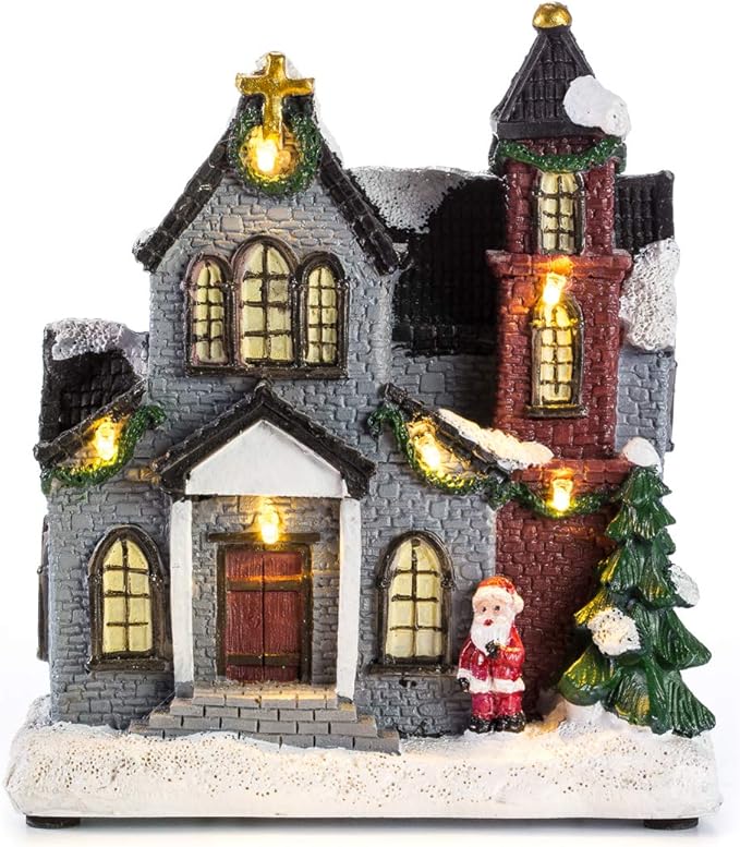 LED Lighted Christmas Collectible Buildings 6 inches Multicolor, Battery Operated