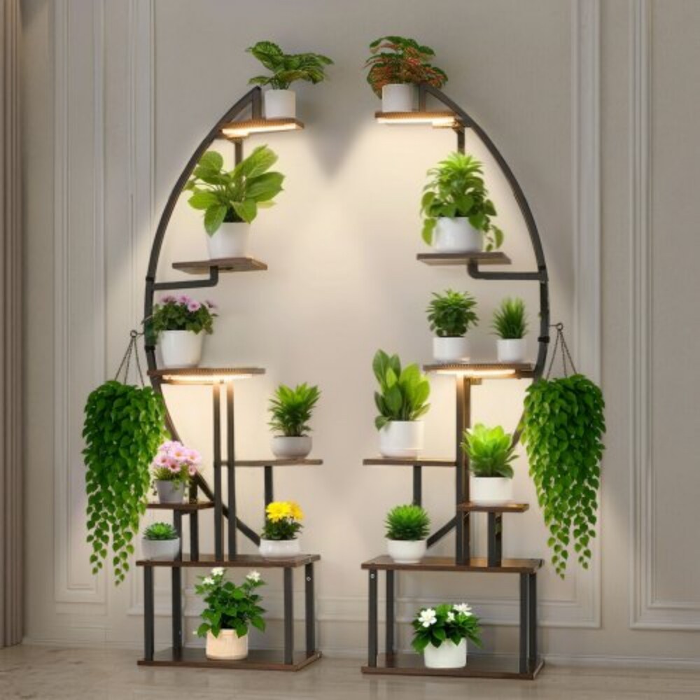 7-Tier Indoor Plant Stand 2 Pack with LED Grow Lights and Adjustable Timer and Brightness