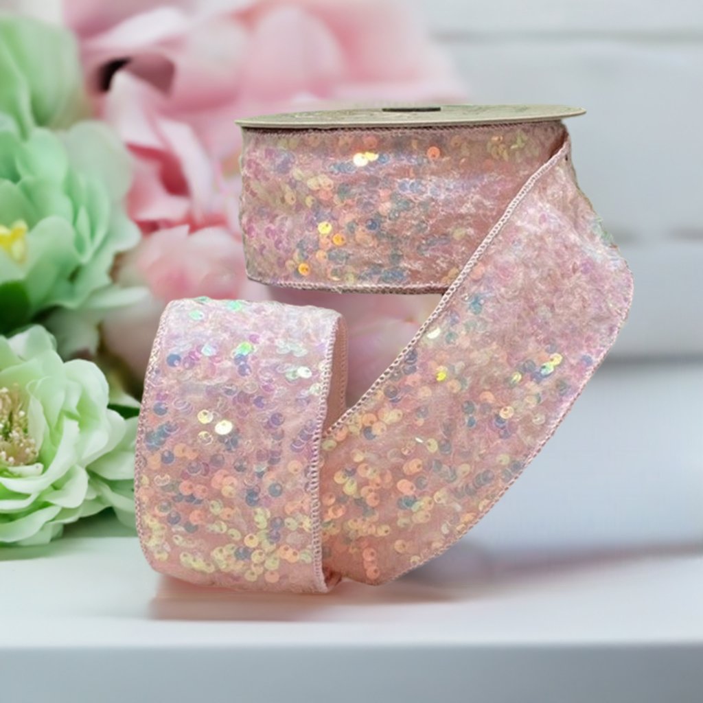 2.5&#x22; Sequin Sugar Plum Ribbon: Iridescent Pink (10 Yards)