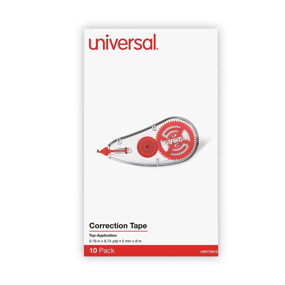 Universal 0.2 in. x 315 in. Non-Refillable Correction Tape Dispenser - Transparent/Red (10/Pack)