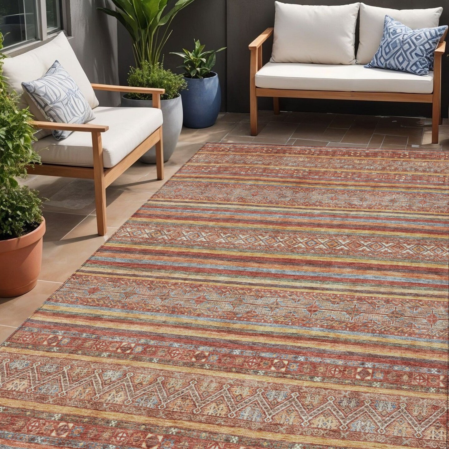 Edge Collections - 5' x 8' - Multicolor - Durable Southwestern Area Rug for Indoor and Outdoor Use - 1 Piece