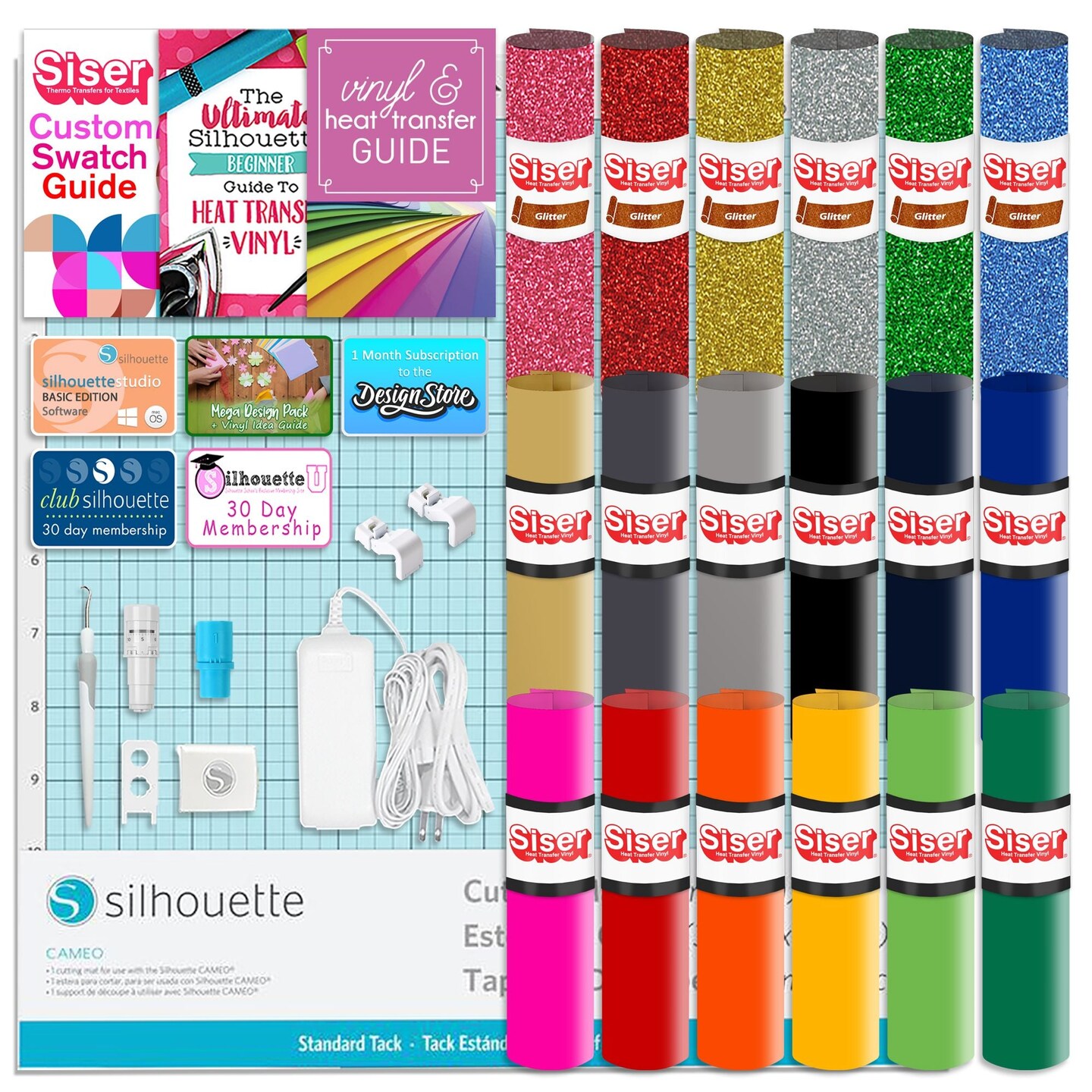 Silhouette White Cameo 5&#x3B1; Alpha w/ 8-in-1 Turquoise Heat Press &#x26; Siser HTV