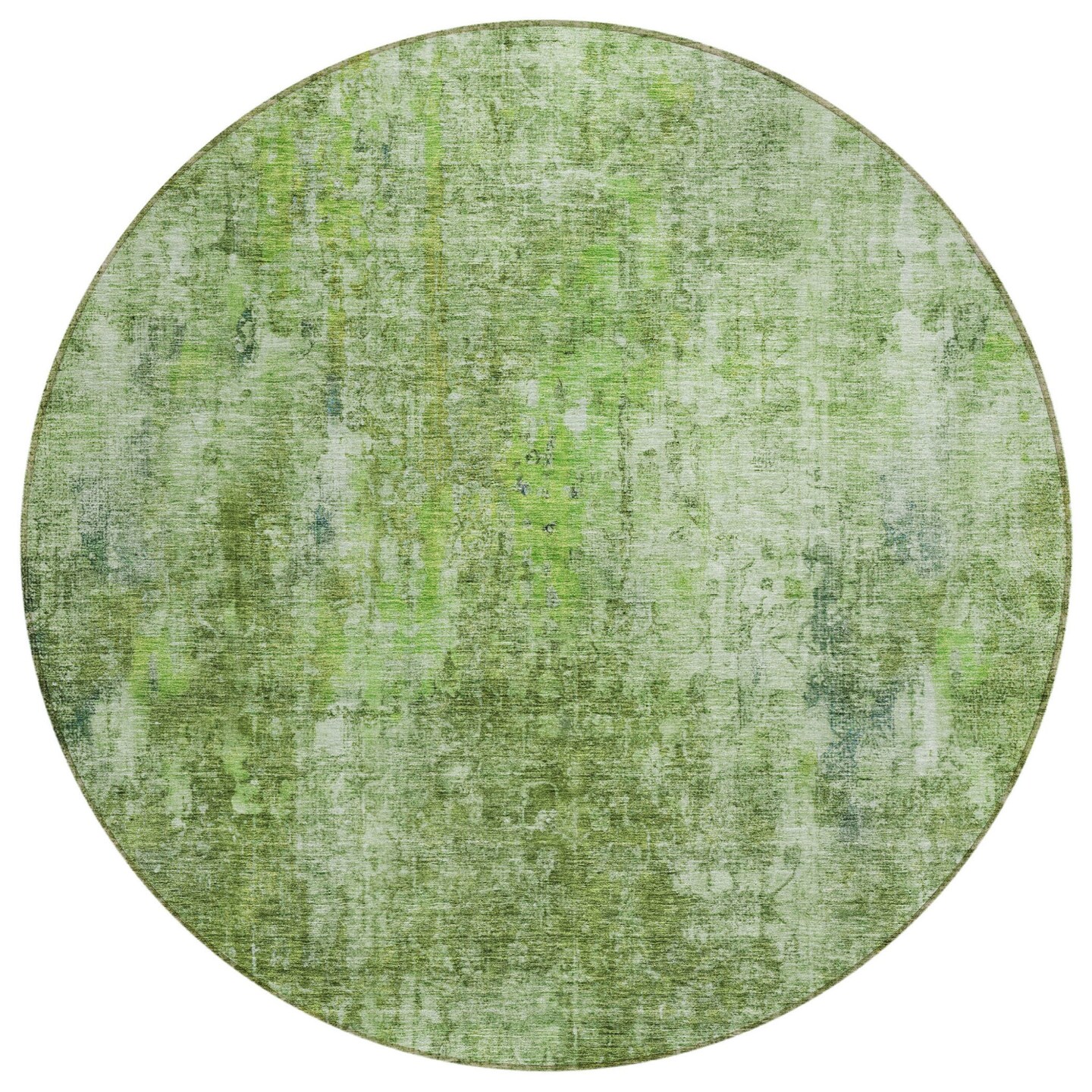 Edge Collections - 8' - Green - Abstract Round Washable Area Rug for Indoor and Outdoor Use - 1 Piece