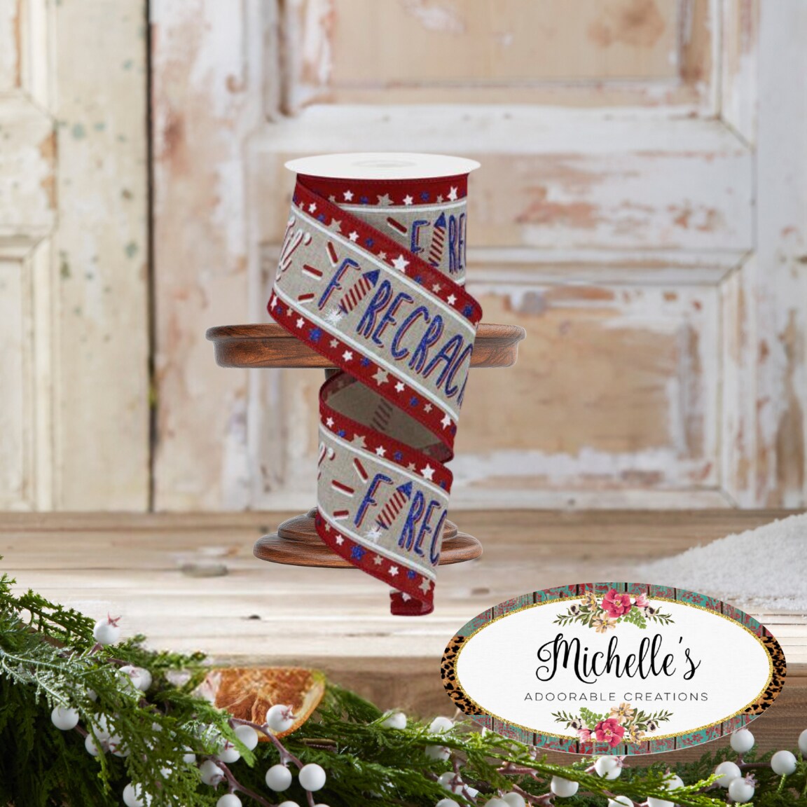 2.5&#x22; Lil Firecracker Patriotic Ribbon: Natural (10 Yards)