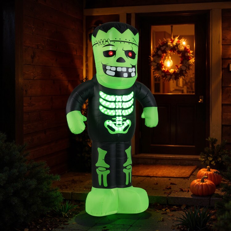 Green-Black LED Inflatable Frankenstein with Glowing Eyes and Rib Cage – 8.4 ft
