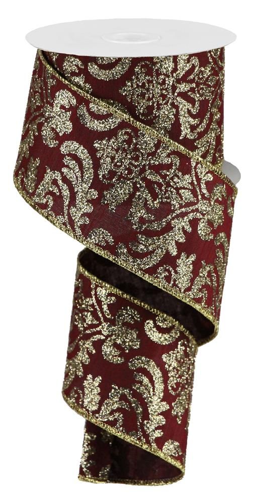 RG Ribbon Glitter Damask, Wired Faux Dupioni, 2.5