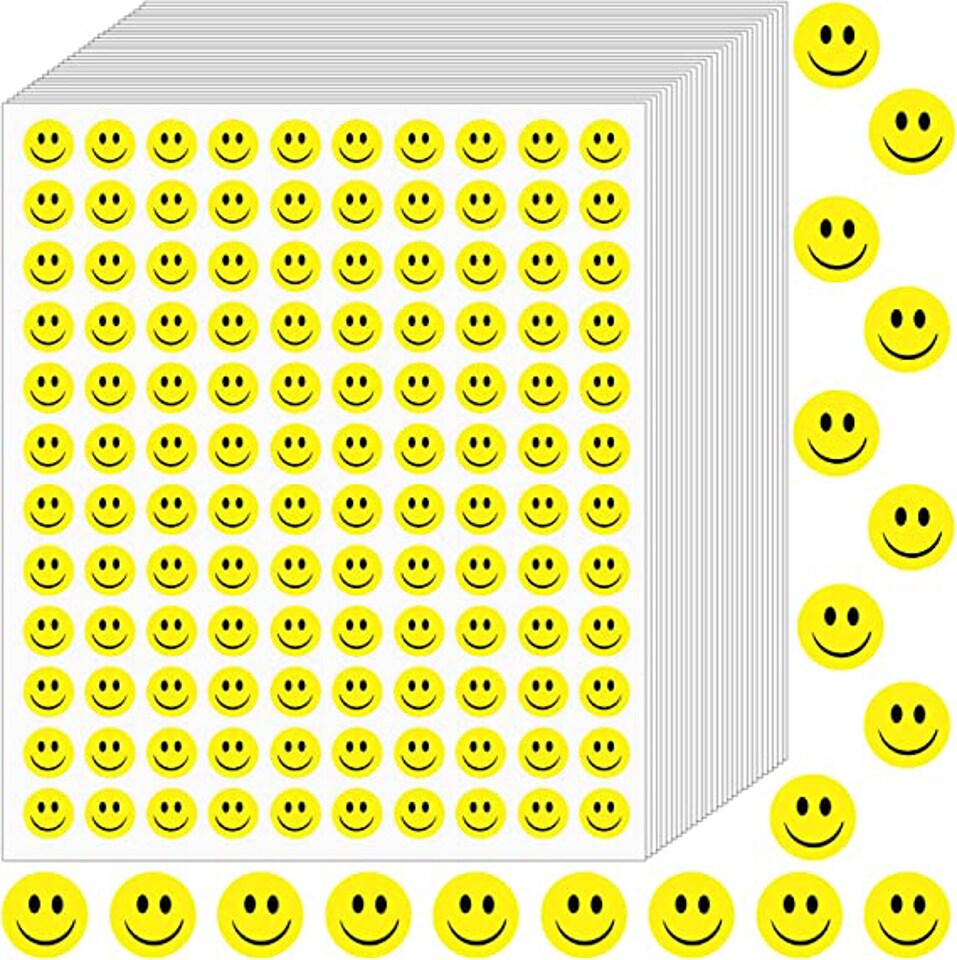 Yellow Smiley Stickers – 800 Pack Fun Face Stickers for Rewards, Planners, Scrapbooking & Crafts