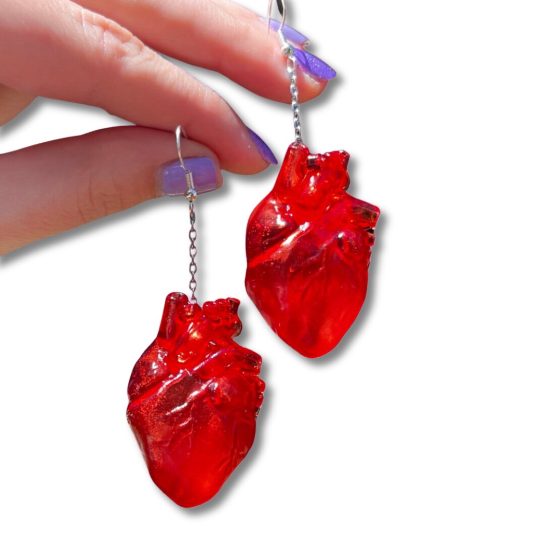 Anatomical Heart Earrings 3D Printed Realistic Lightweight Jewelry