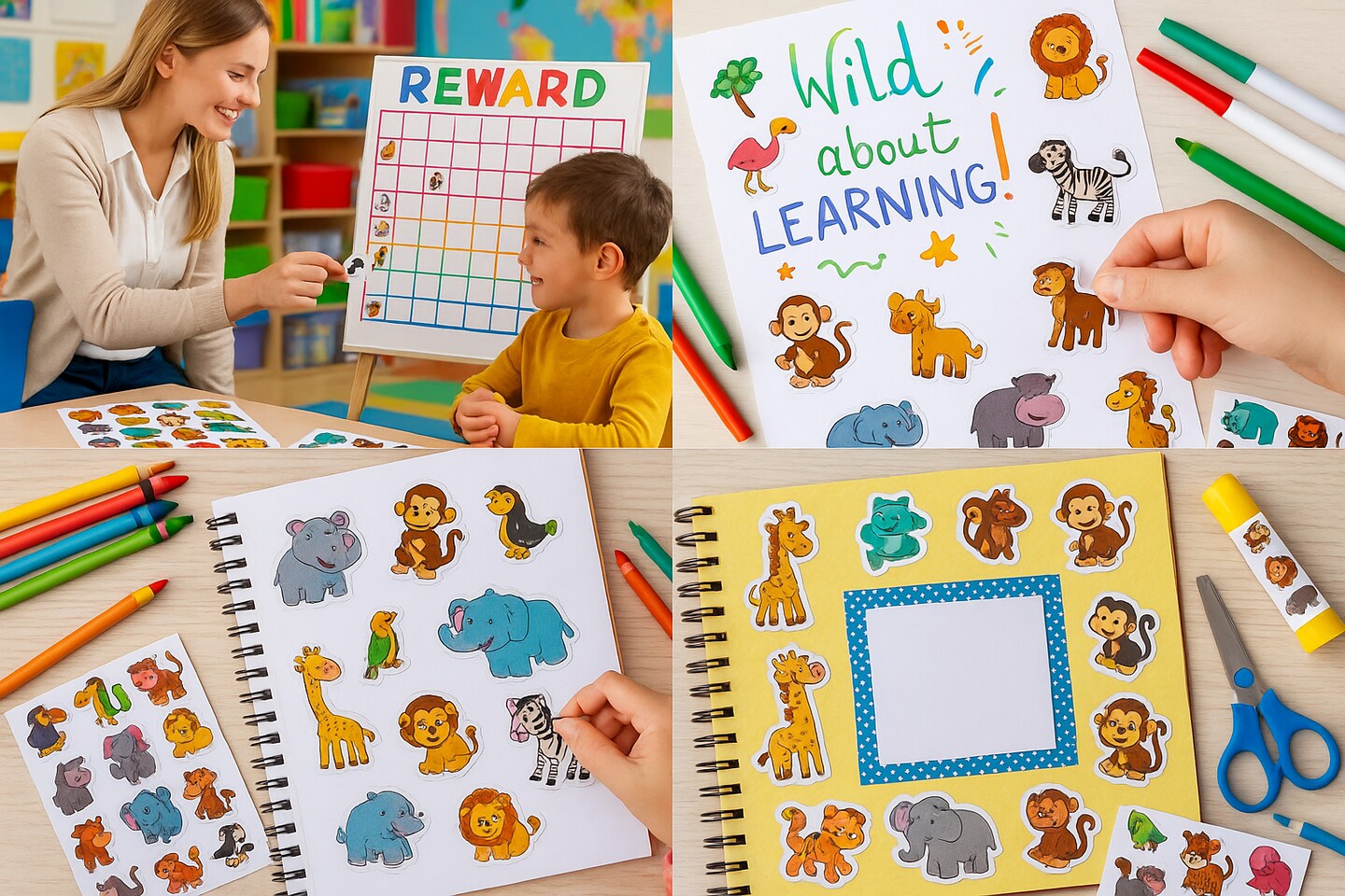 Zoo Animal Stickers – 90 Pack Colorful Animal Stickers for Classroom Rewards, Scrapbooking & Crafts