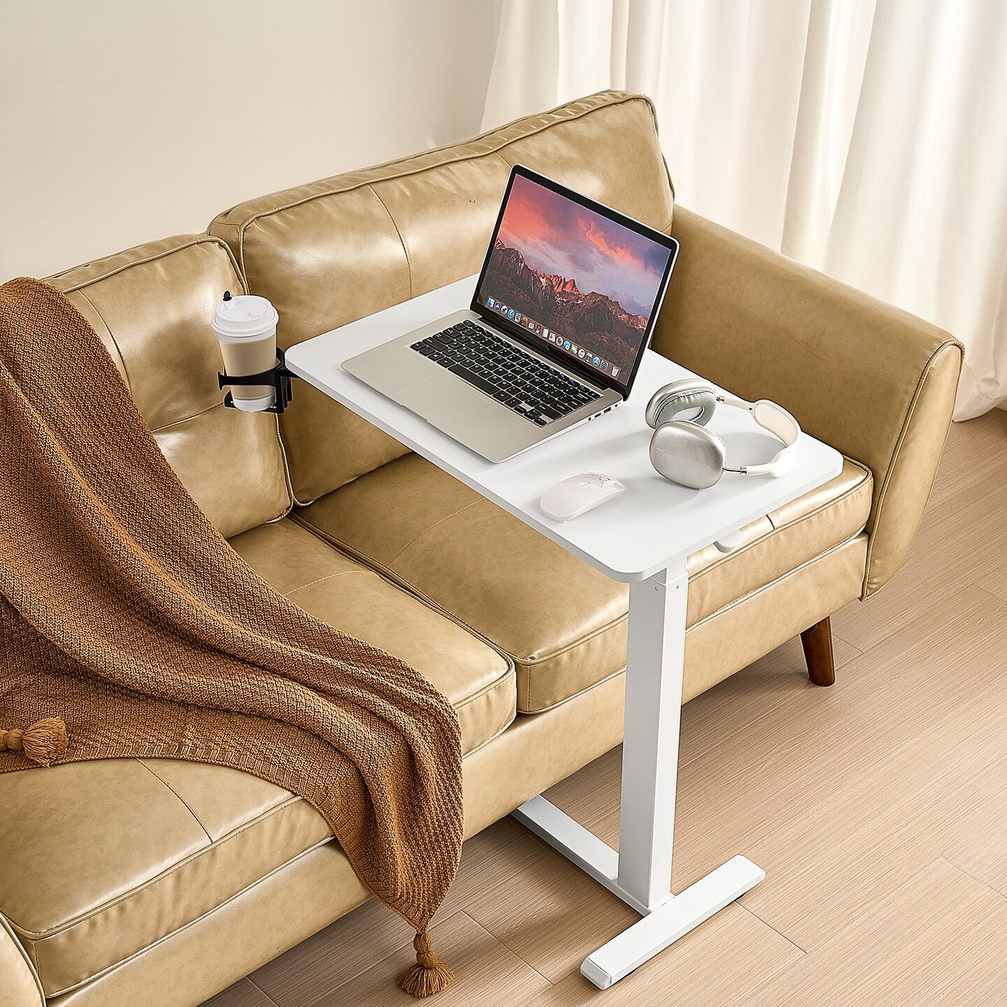 Overbed Table with Hidden Wheels, Height Adjustable Rolling Desk