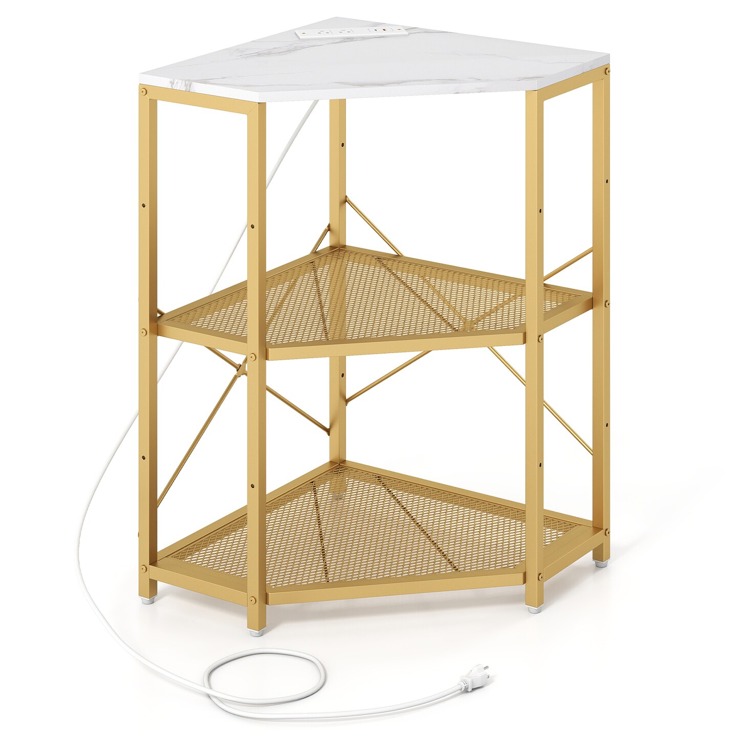3-Tier Corner Printer Stand Adjustable Shelf with USB & AC Ports