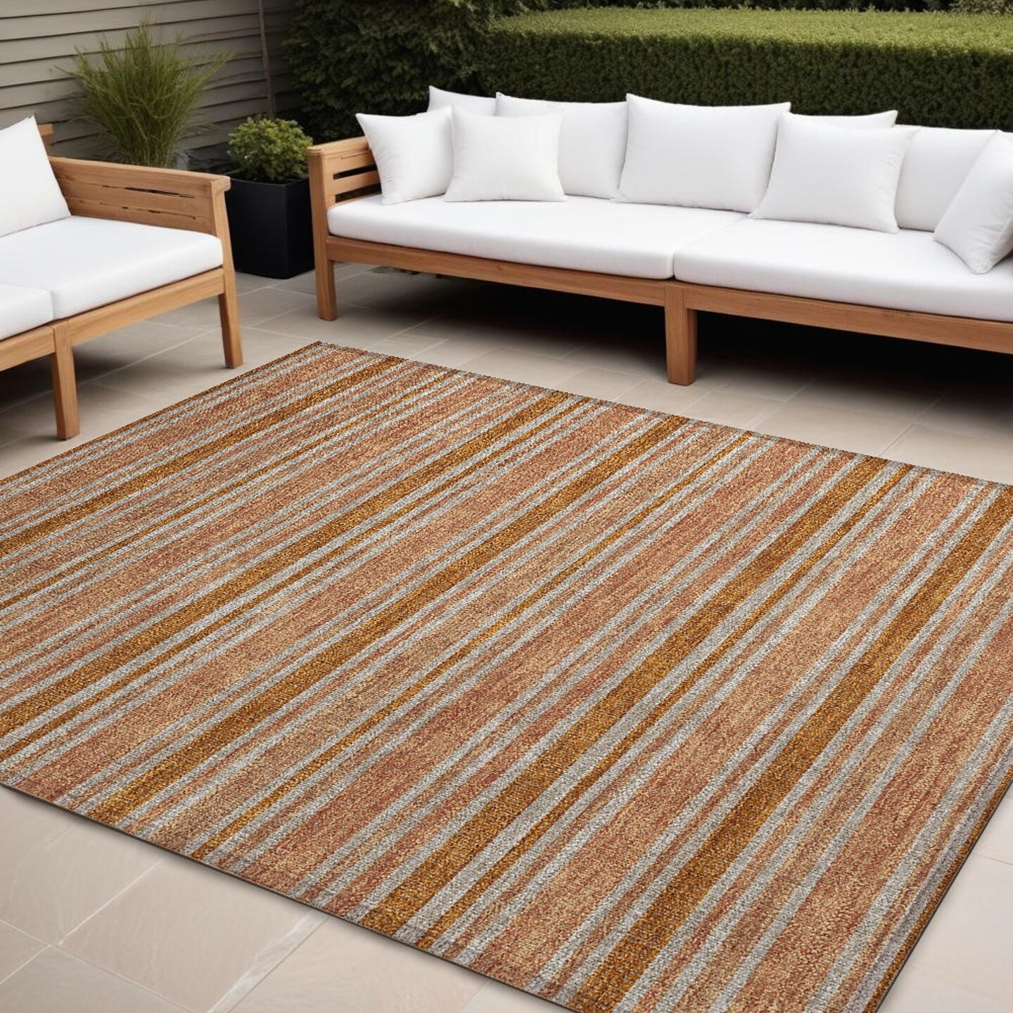 Edge Collections - 8' x 10' - Orange - Washable Striped Indoor Outdoor Area Rug - 1 Piece