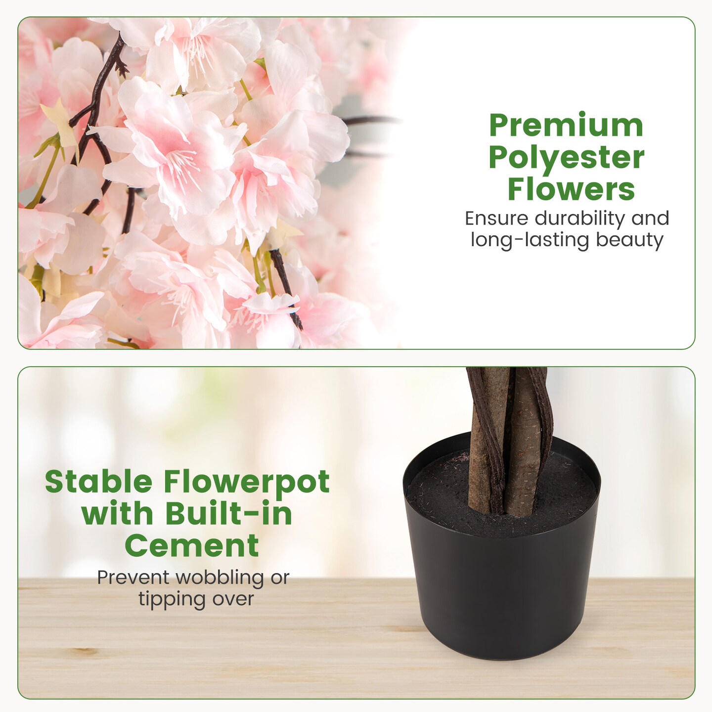 White Polyester Cherry Blossom Tree 65 inches with Solid Wood Pot
