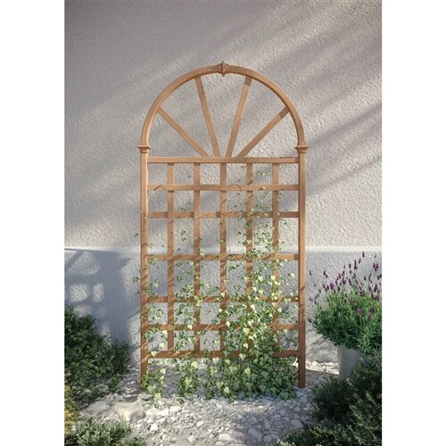 77-inch Outdoor Vinyl Garden Trellis with Arched Top and Lattice Panel for Climbing Plants