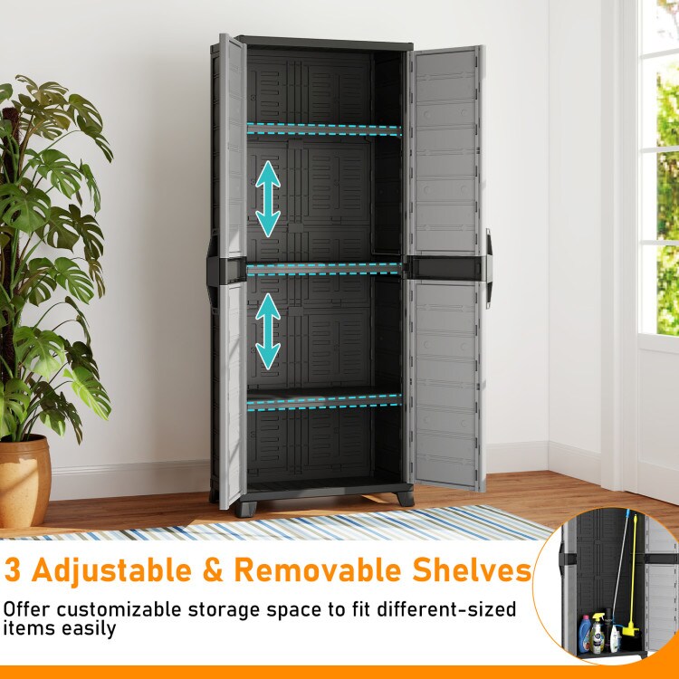Plastic Storage Cabinet with Lock, Doors, and Adjustable Shelves