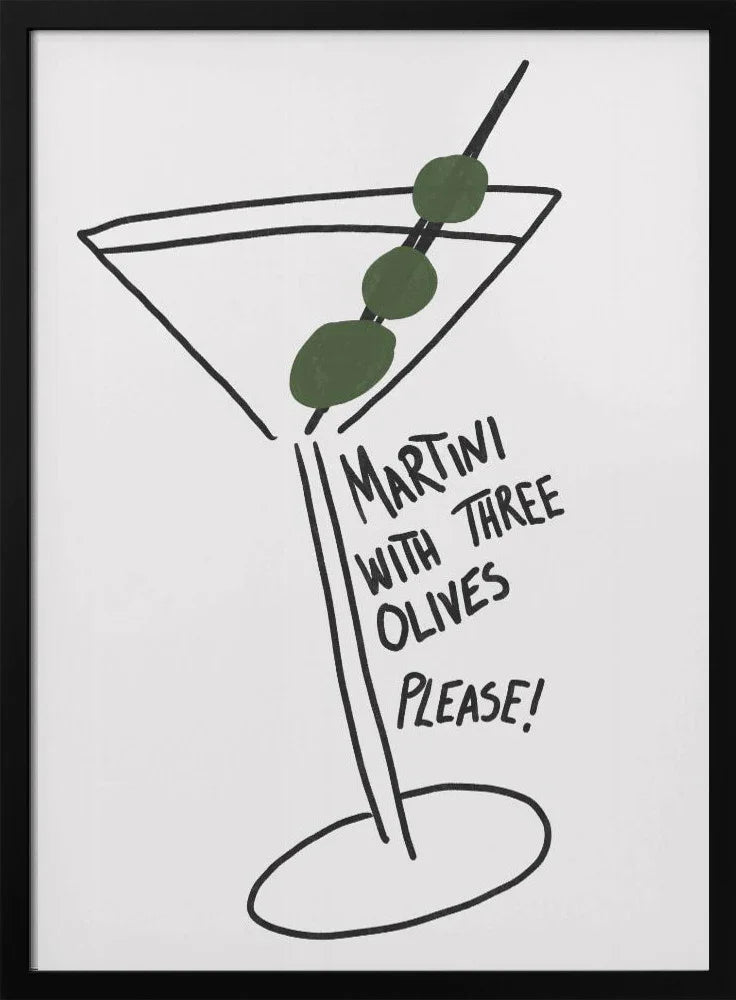 Olive Trio Martini Art Print - Framed 24x36 Artwork by Athene Fritsch for Home or Office Decor
