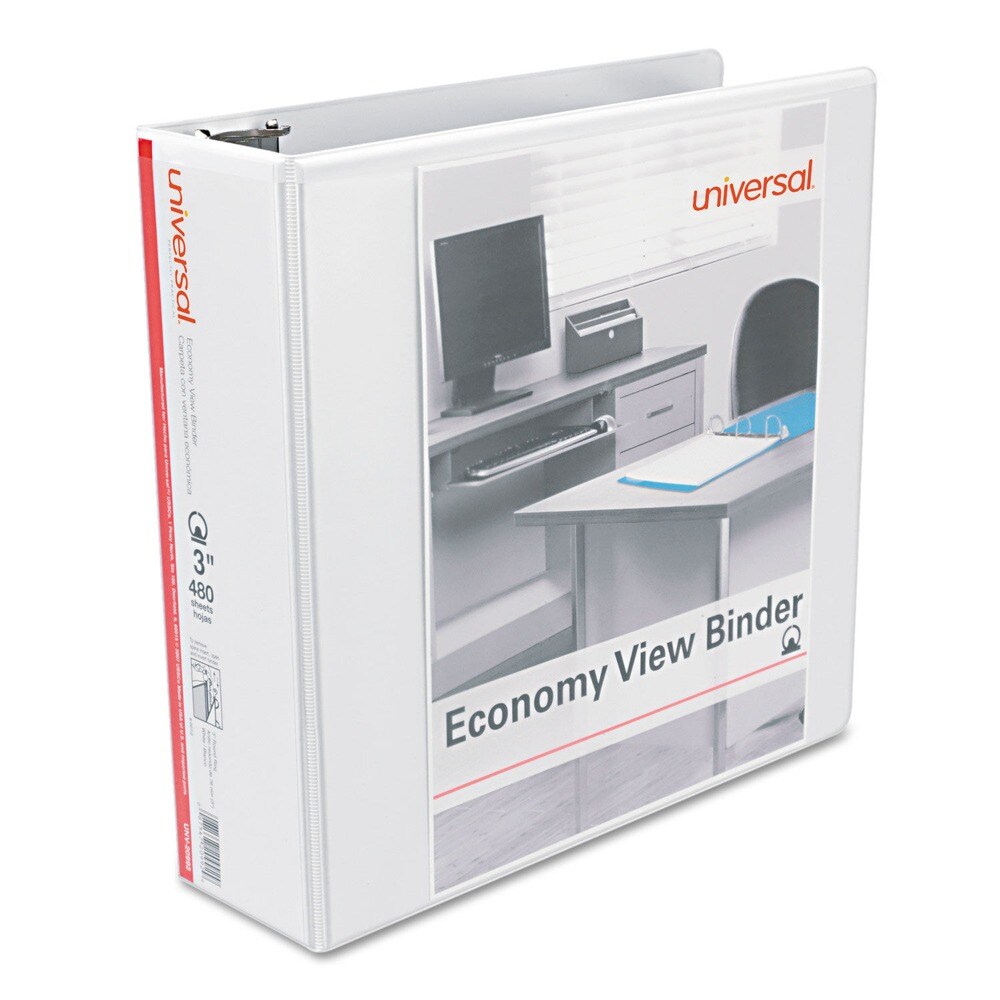 Universal 3 in. Capacity 11 in. x 8-1/2 in. Round 3 Ring Economy View Binder - White