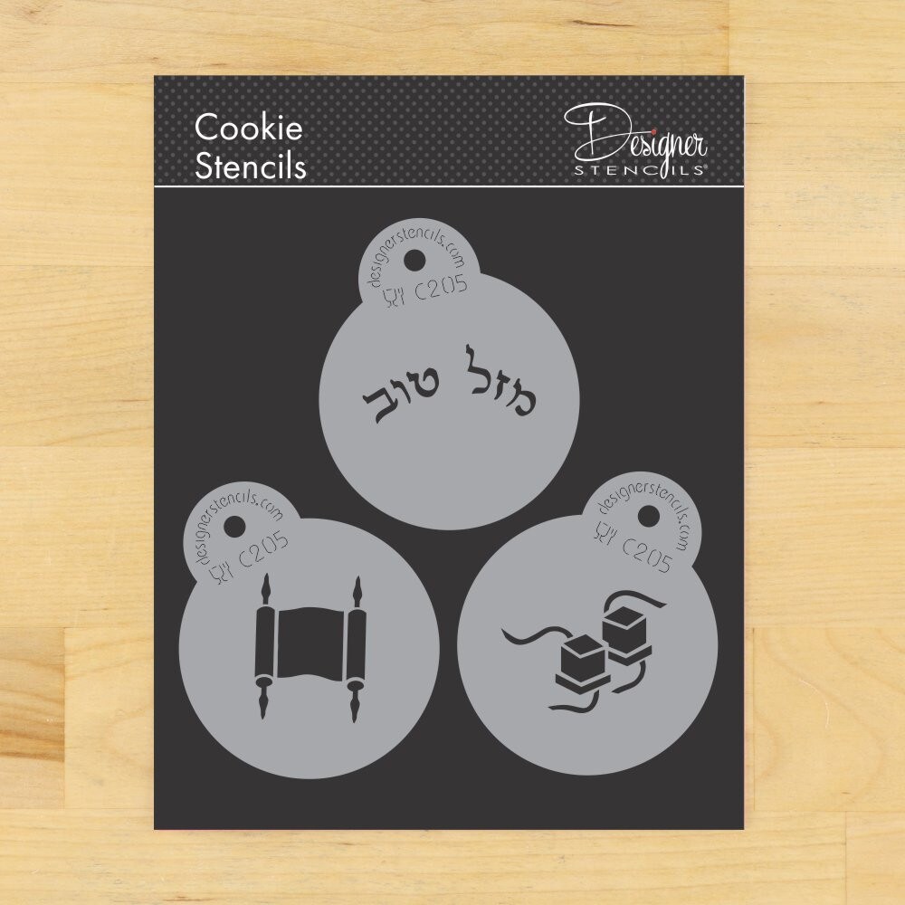 Bar Mitzvah Cookie Stencils: Torah, Mazel Tov (Hebrew), Tefilli | C205 by Designer Stencils |