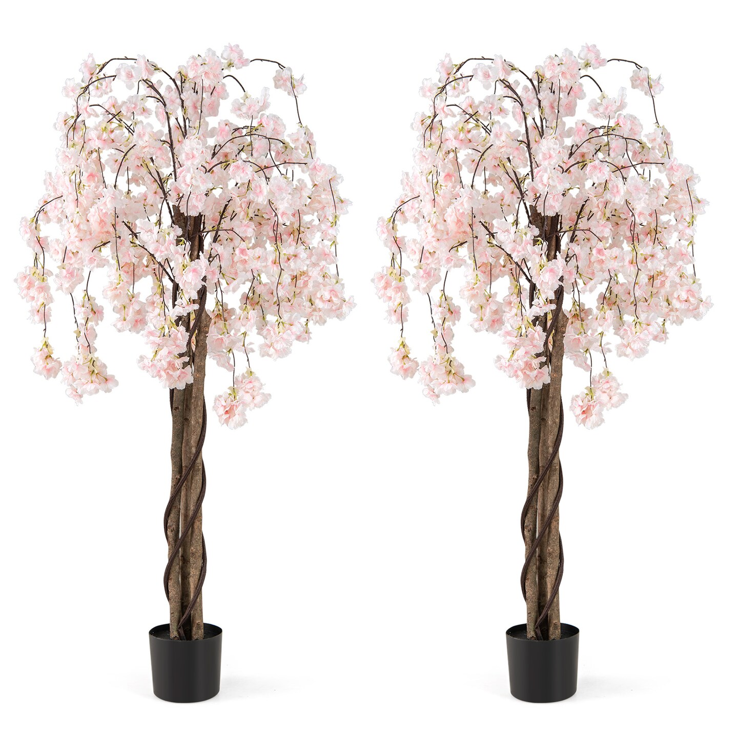 White Polyester Cherry Blossom Tree 5.5ft with Solid Wood Pot