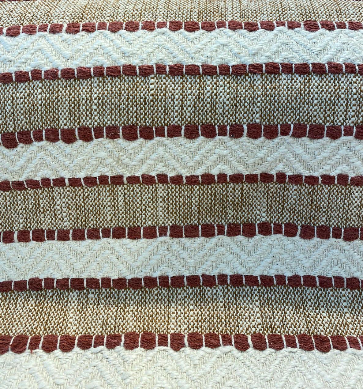 1 Yard Handwoven Stripe Upholstery Fabric in Cinnabar Rust Red and Beige 54 inch Width