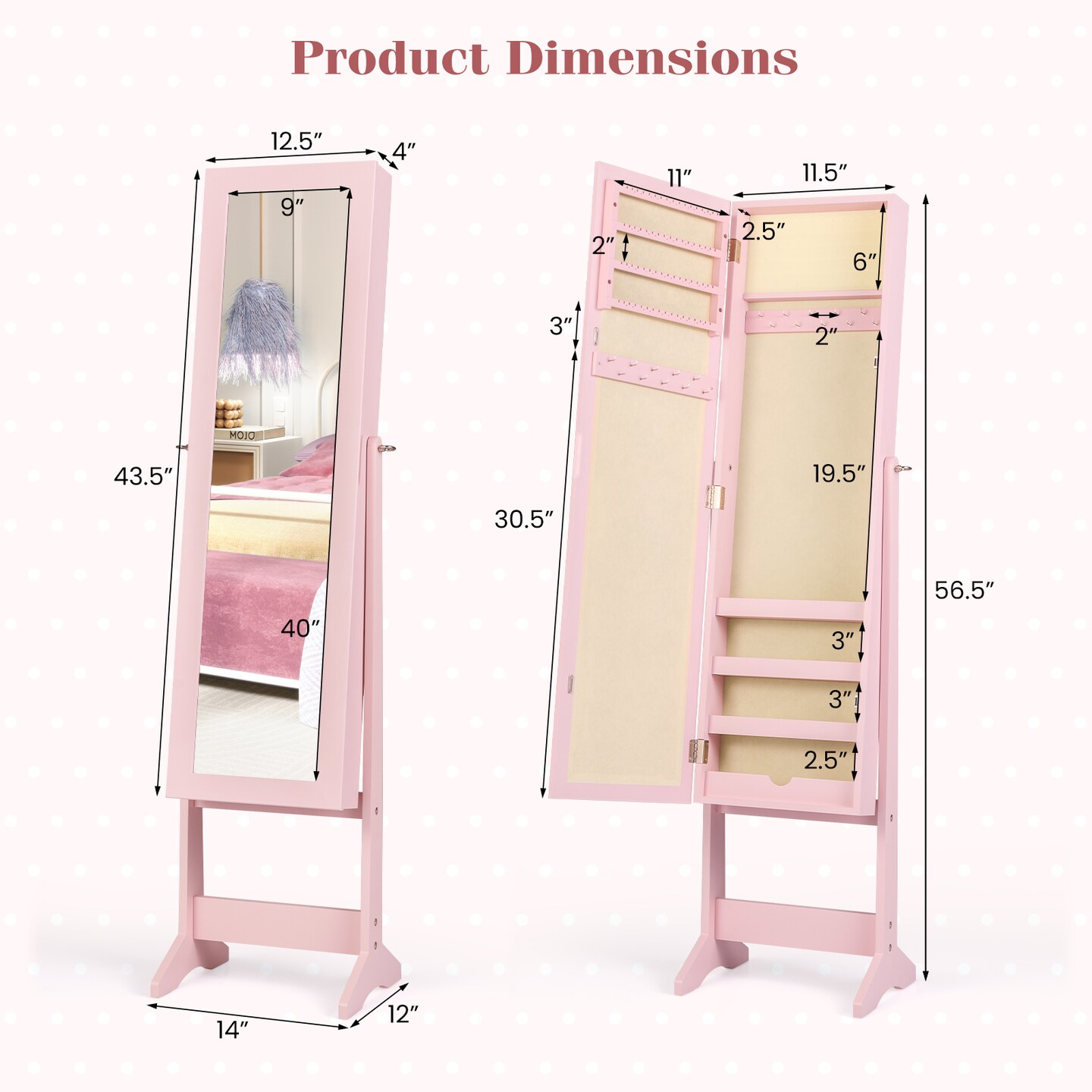 MDF Jewelry Cabinet with Full-Length Tilting Mirror and Storage