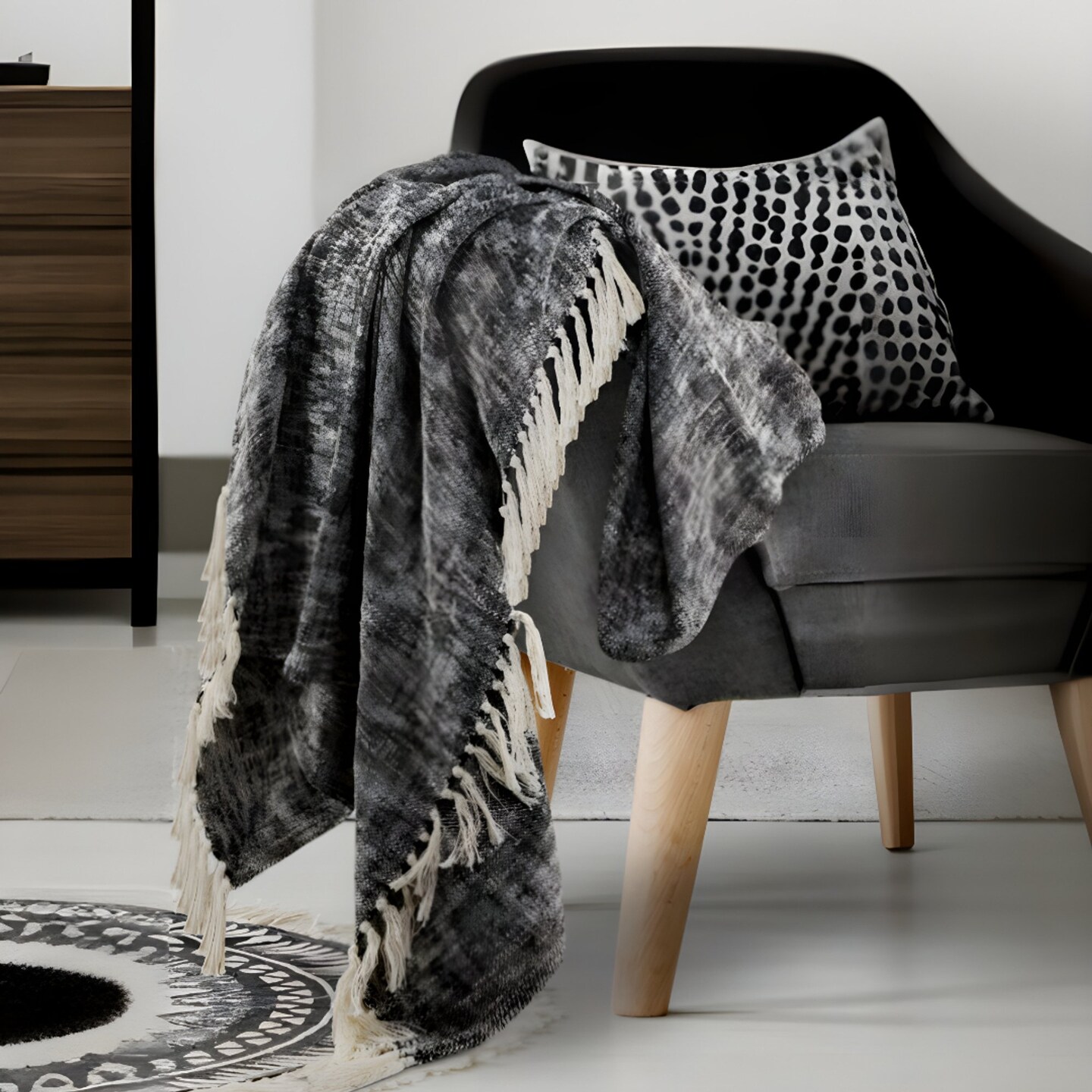 Edge Collections - 50" x 60" - Black - Cozy Woven Throw Blanket with Fringe for Stylish Interiors - 1 Piece