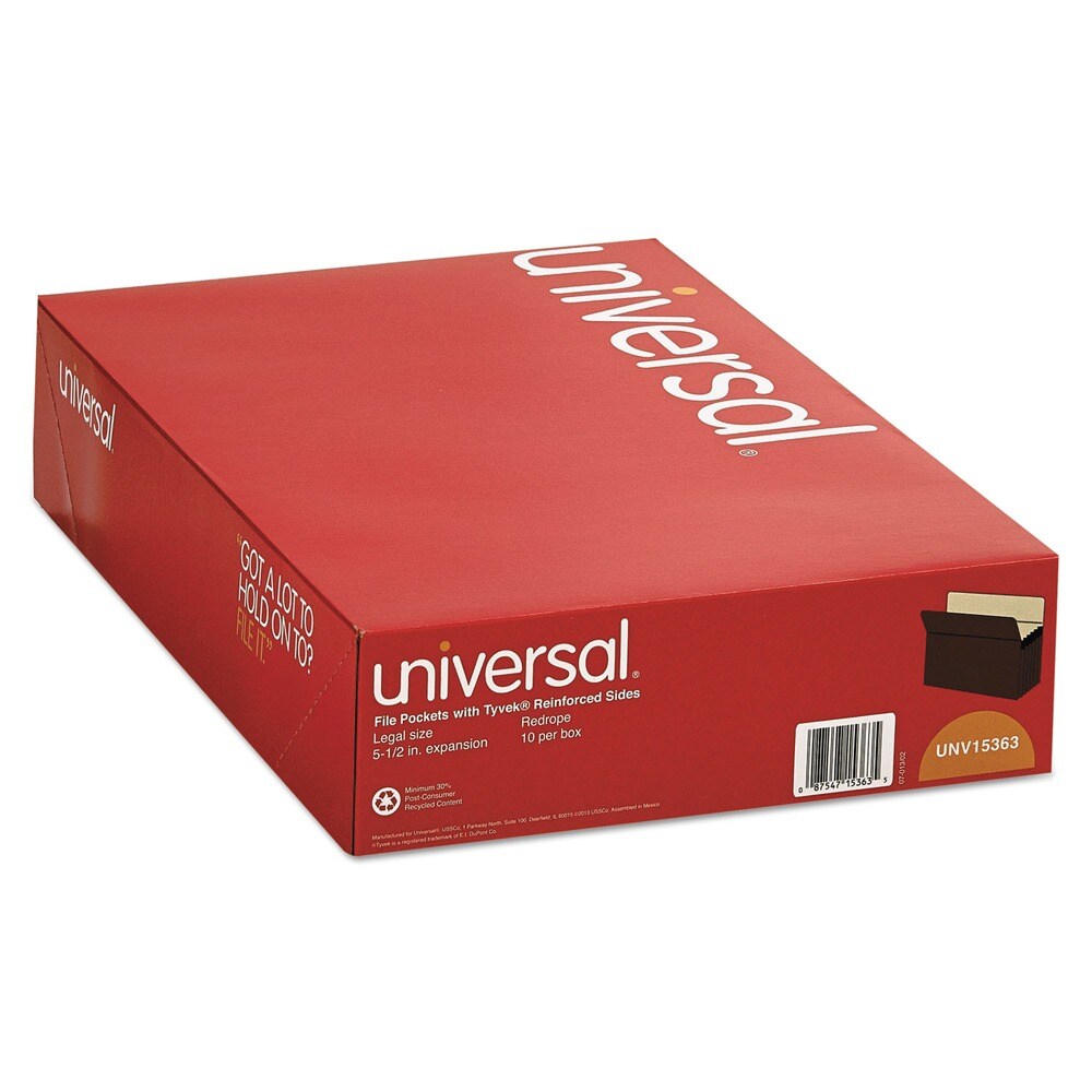 Universal 5.25 in. Expansion Legal Size Expanding File Pockets - Redrope (10/Box)
