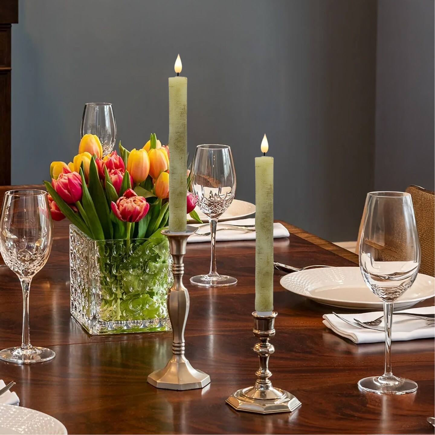 Mod Lighting and Decor LED Lighted Birch Wood Style Taper Candles - 8.25&#x22; - Set of 2