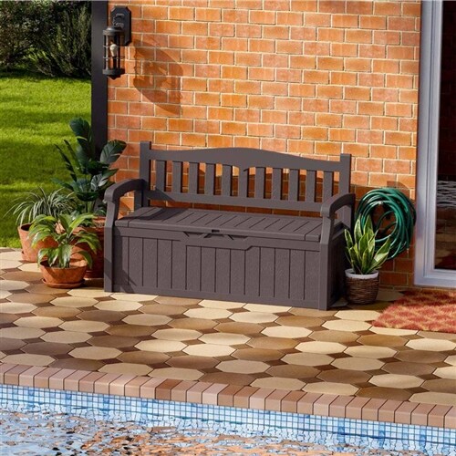 Plastic Polypropylene 70-Gallon Outdoor Storage Bench with Lockable Lid