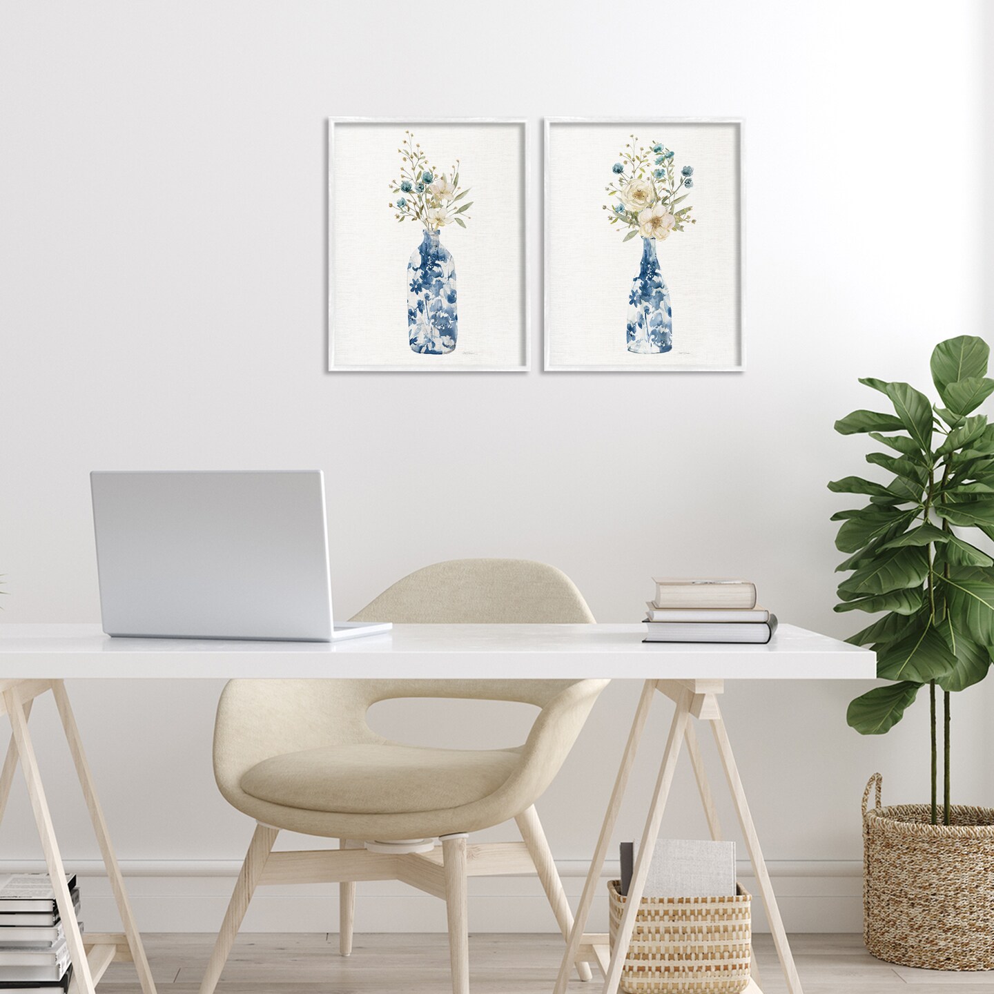 Stupell Industries Chinoiserie Blooms White Bouquets 2 Piece Black Framed Giclee Art Set, design by Carol Robinson