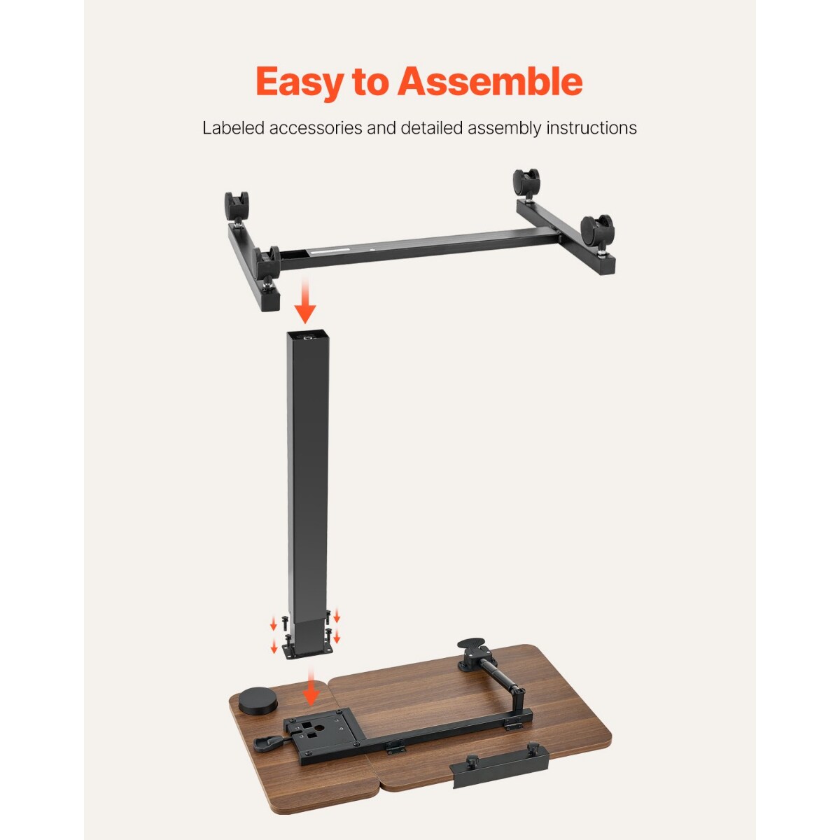 Mobile Bedside Desk with 4 Wheels and Cup Holder for Home or Office