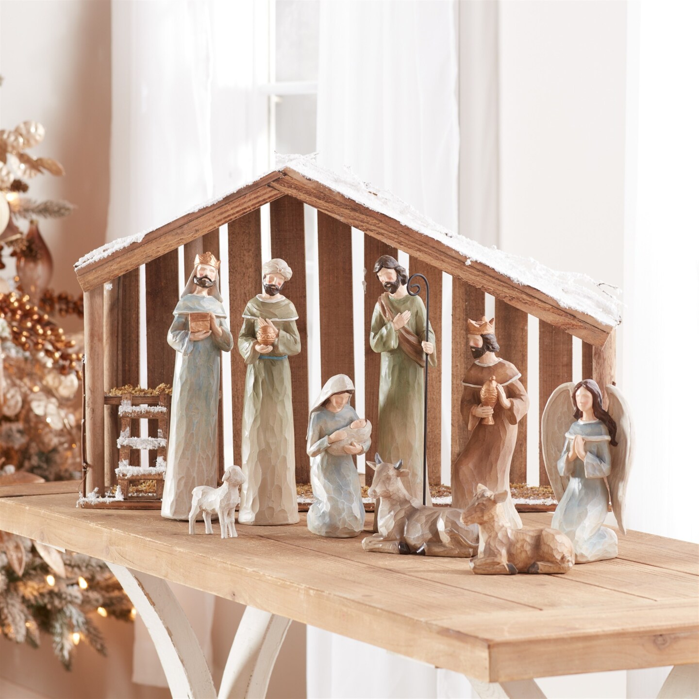 Melrose Carved Christmas Nativity Figurine Decorations - 5.25" - Set of 9