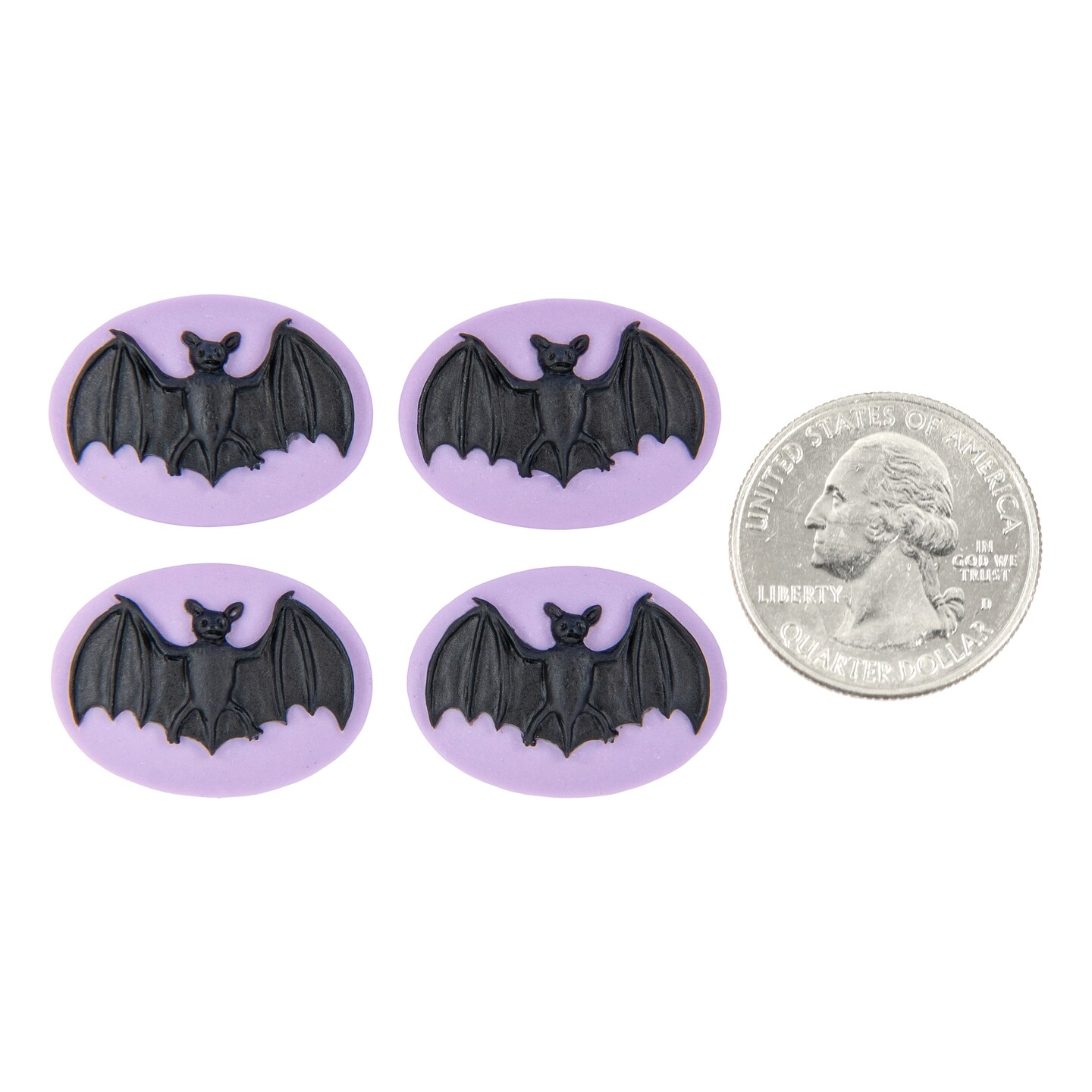 Black and Lavender Bat Cameos 24mm x 18mm Cameos - Set of Four - CAM357
