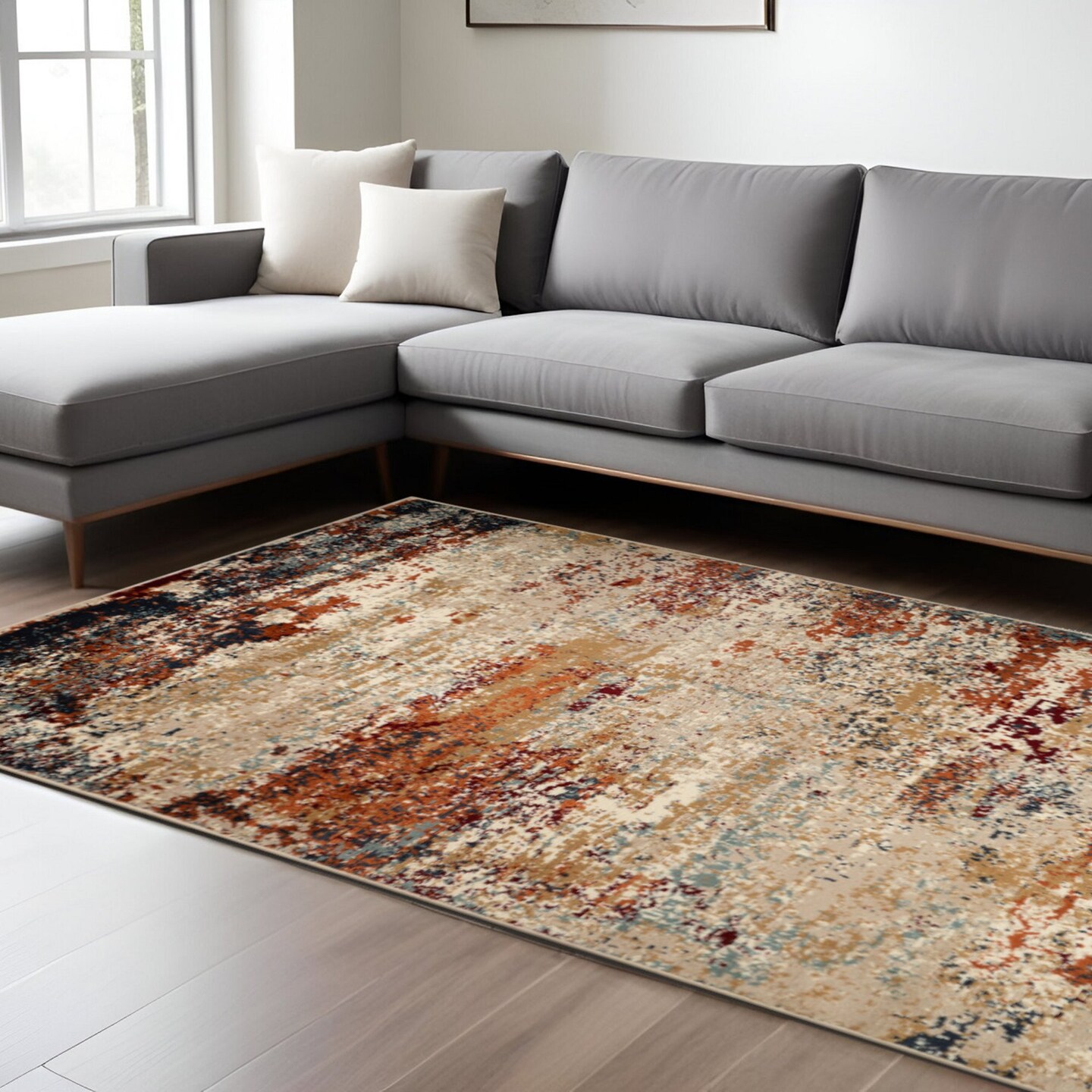 Edge Collections - 8' X 10' - Orange - Stain-Resistant Abstract Area Rug for Home - 1 Piece