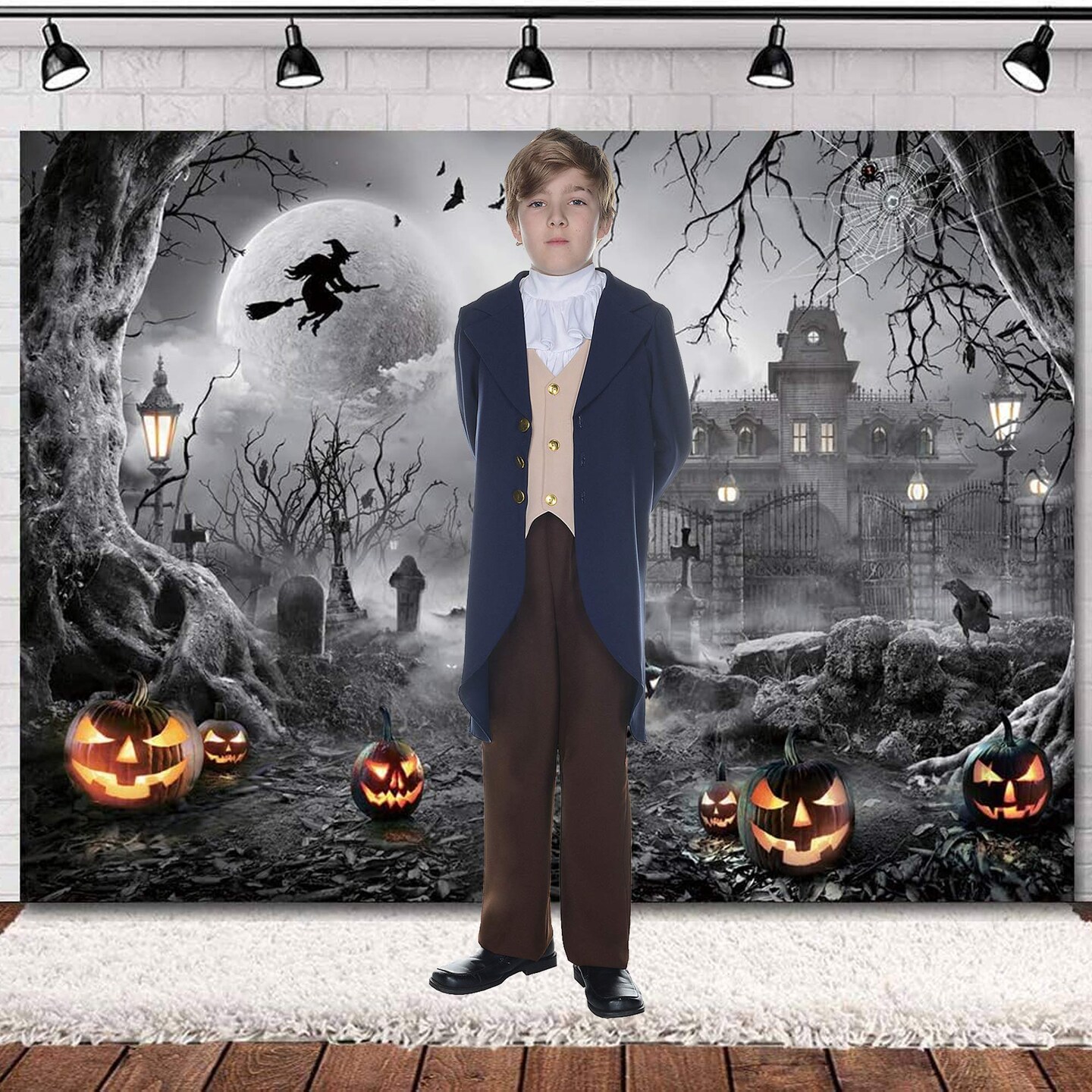 Thomas Jefferson Child Costume with Navy Jacket Tan Vest Brown Pants and Jabot