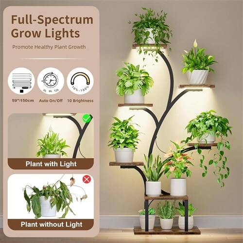 Modern 49-inch Tall Indoor Plant Stand Display Shelf with Grow Lights