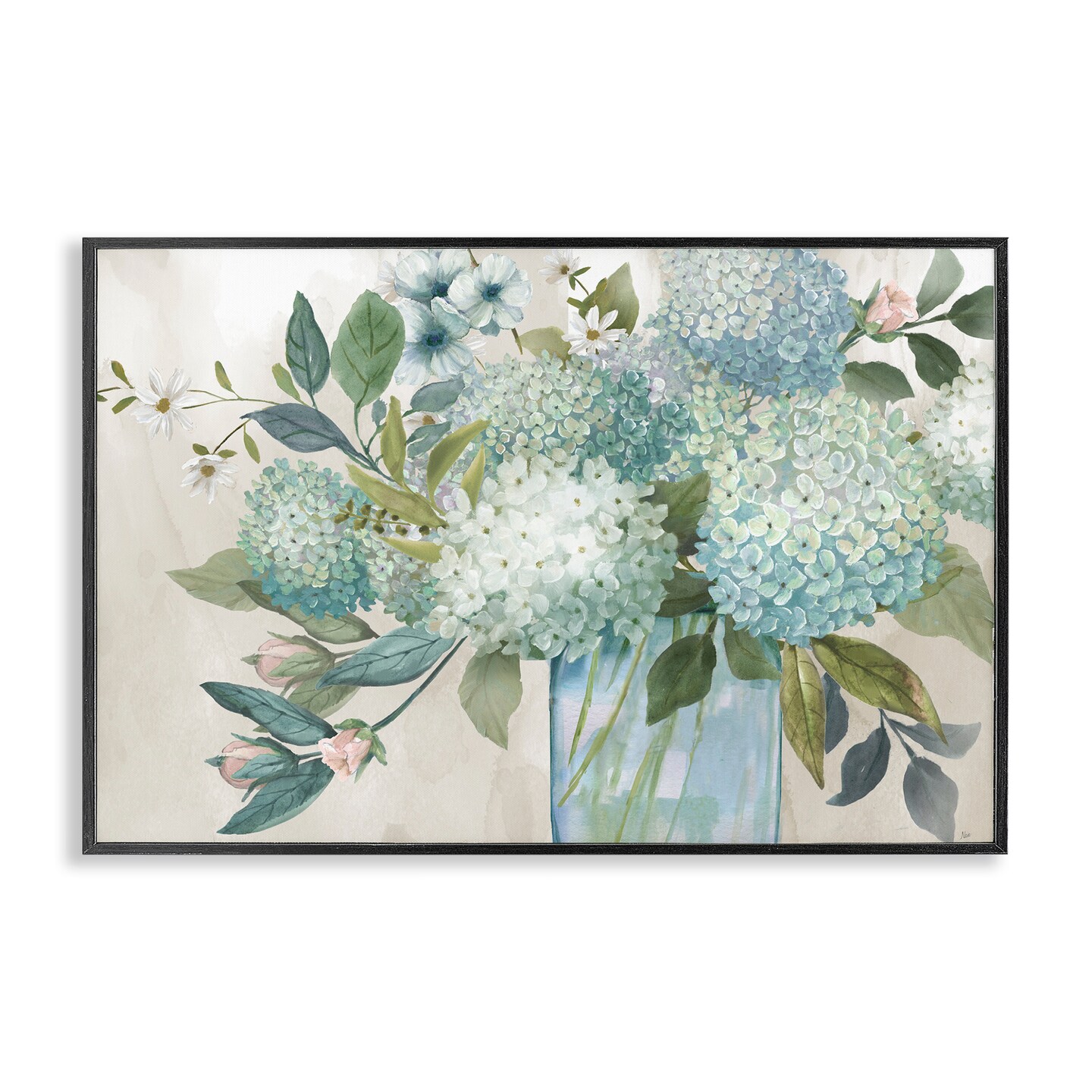 Stupell Industries Hydrangeas Galore Blue Flowers Black Framed Giclee Art, design by Nan