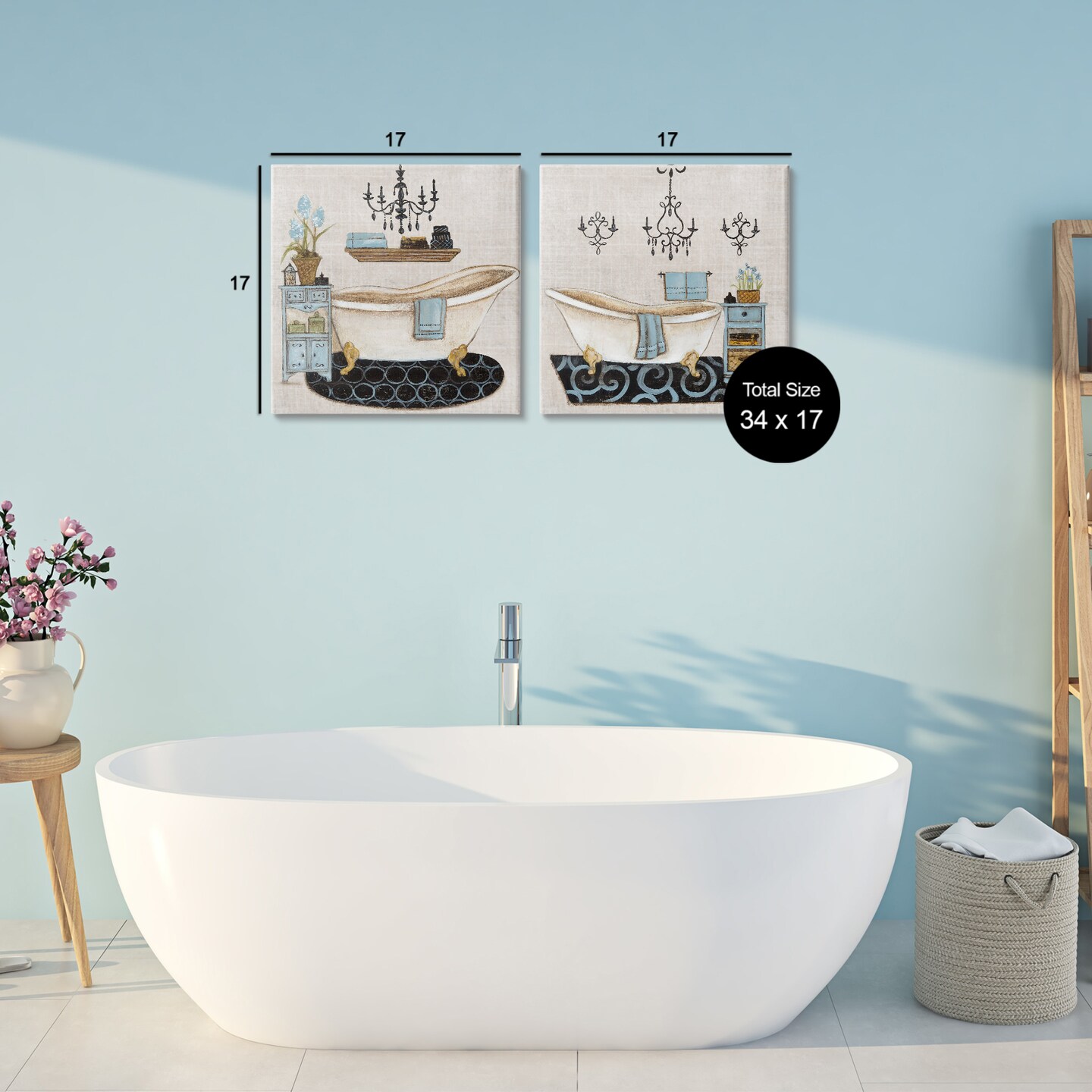 Stupell Industries Blue Relaxation Bathroom 2 Piece Canvas Wall Art Set, design by Janet Tava