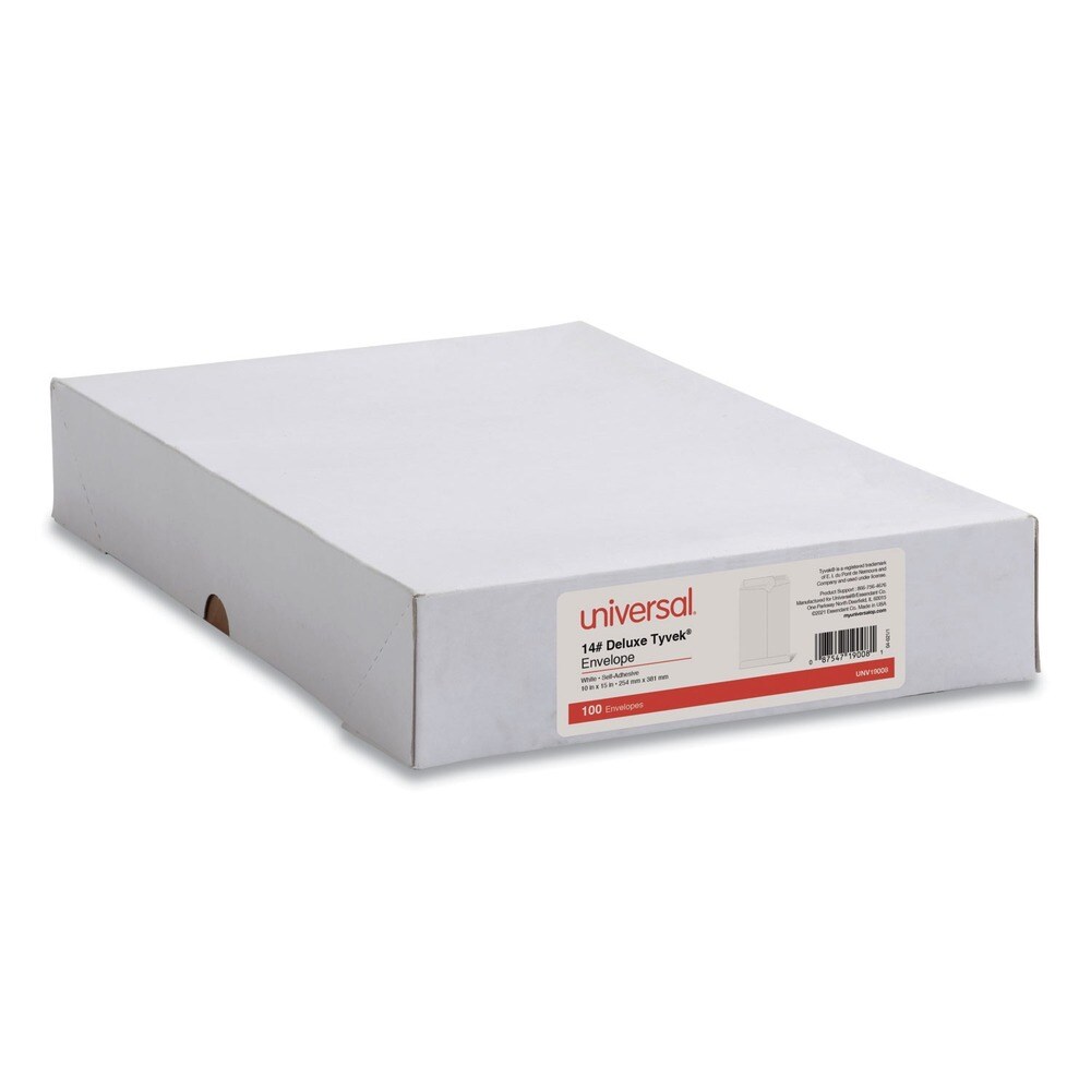 Universal 10 in. x 15 in. #15 Square Flap Self-Adhesive Closure Deluxe Tyvek Envelopes - White (100/Box)