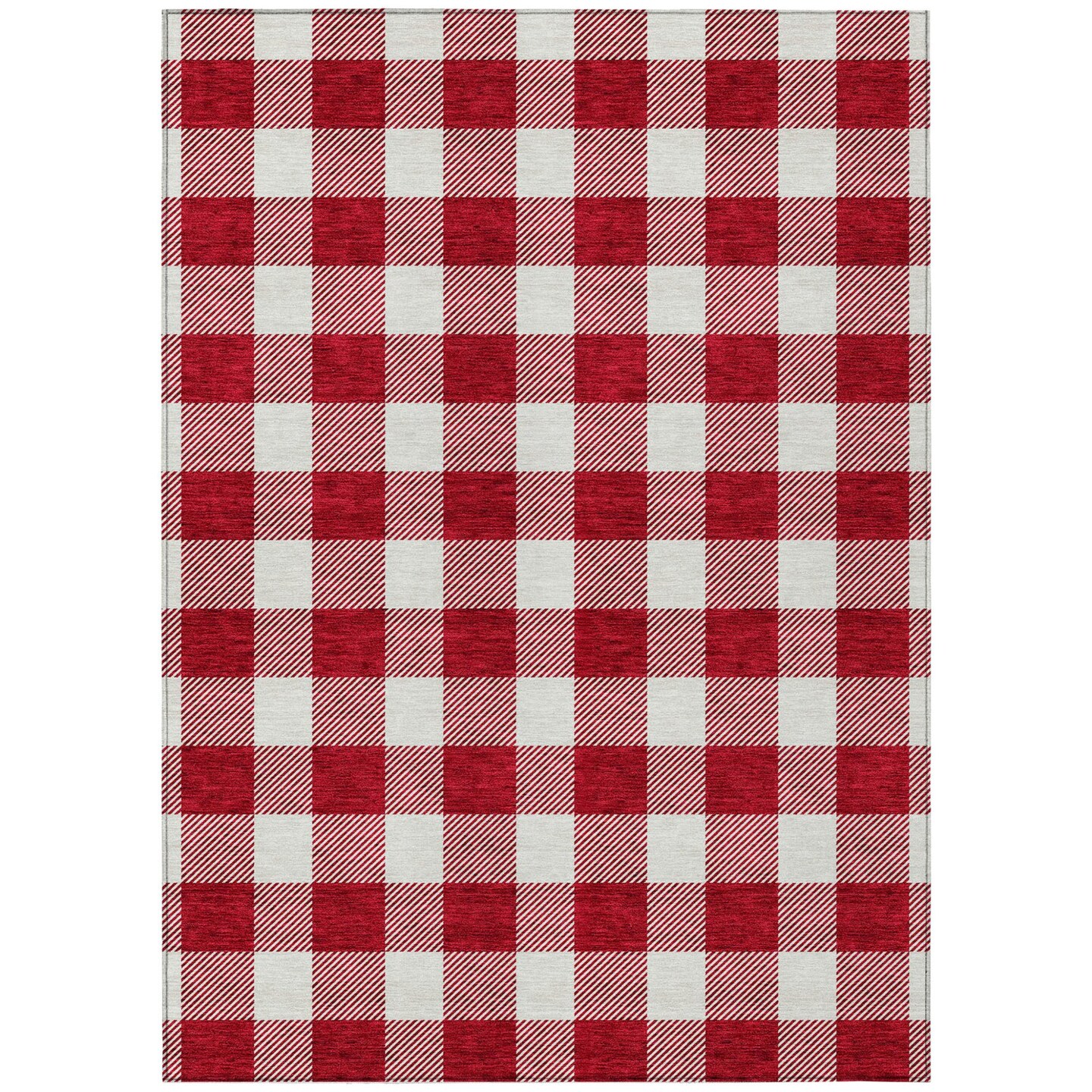 Edge Collections - 3' x 5' - Red - Washable Plaid Area Rug for Indoor and Outdoor Use - 1 Piece