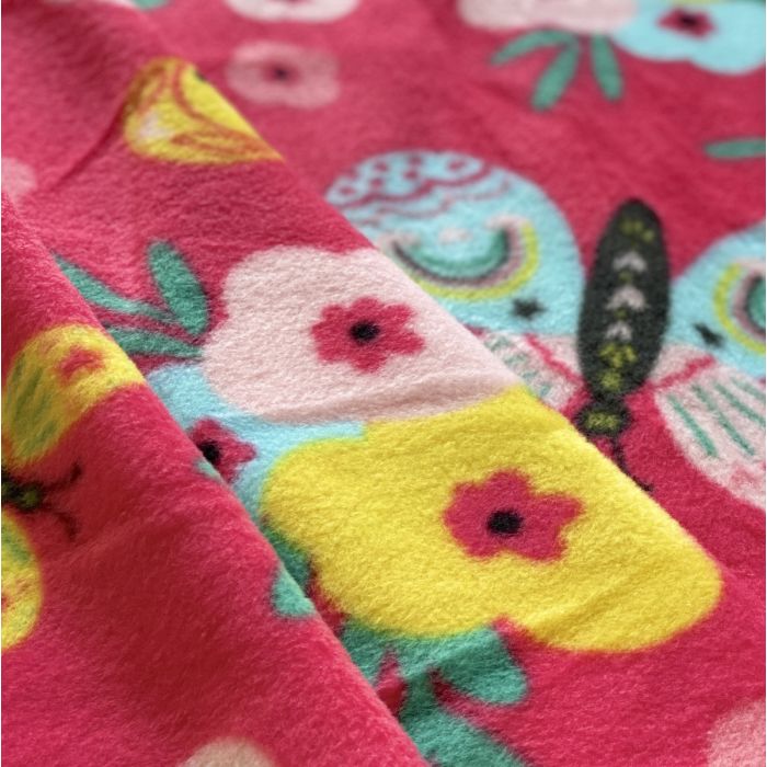 Butterfly and Flowers Pink Anti-Pill Fleece Fabric | By The Yard