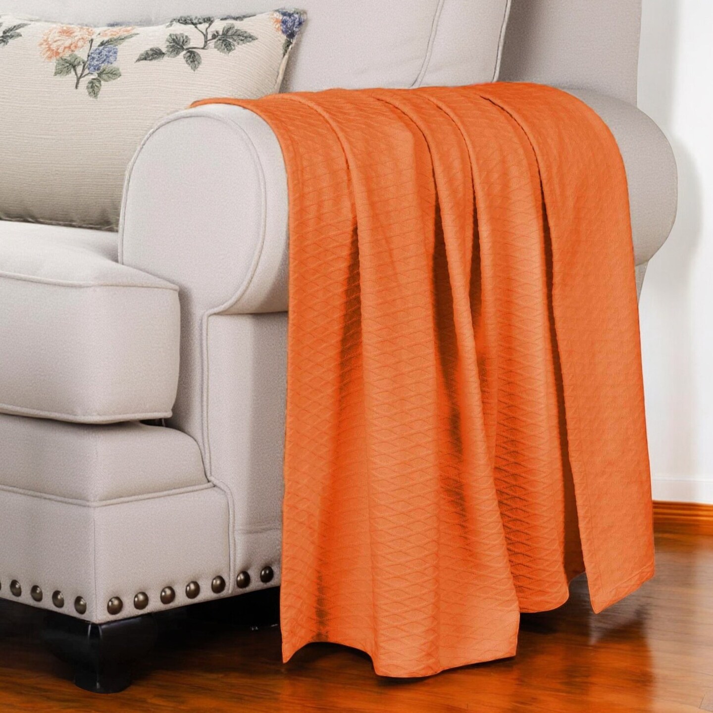 Edge Collections - 108" x 90" - Orange - Cozy Geometric Cotton Blanket for Stylish Comfort - 1 Piece