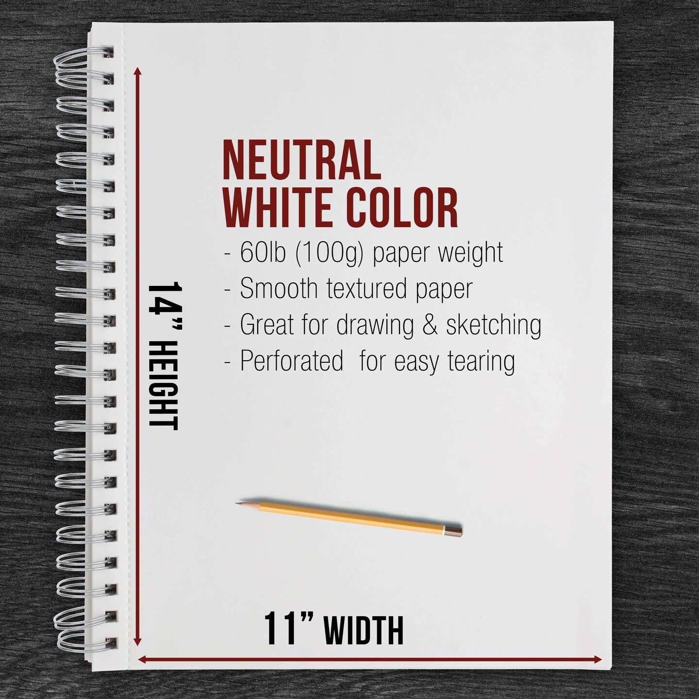 11&#x22;x14&#x22; Sketch Book Pad, 2 Pack (100 Sheets Each), 60lb (100gsm) Spiral Bound - Sketching, Drawing Pad, Acid-Free Paper - Sketch Pads For Adults, Students: Colored Pencils, Charcoal