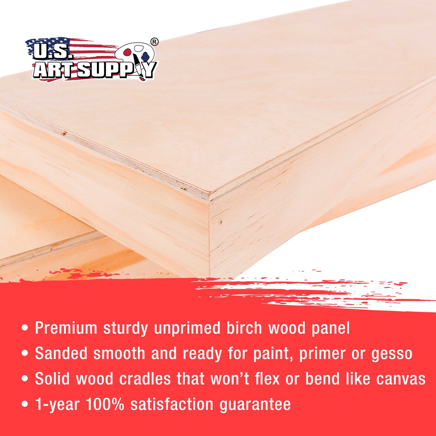 Unfinished Cradled Wood Panels for Painting, 2 Pack of 12x48 inch - Gallery Birch Wooden Canvas Boards 1-1/2&#x22; Deep - Mixed-Media Craft, Acrylic, Oil, Encaustic, Paint Pouring
