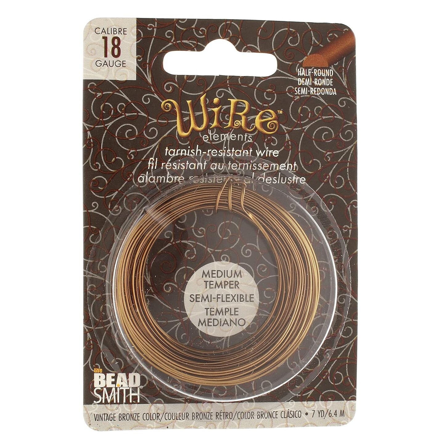 The Beadsmith Half-Round Craft Wire - Wire Elements - Medium Temper - 18 Gauge, 7 Yard Coil - Vintage Bronze Color - Beading Wire Used for Jewelry Making, Wire Wrapping, and Other DIY Arts & Crafts